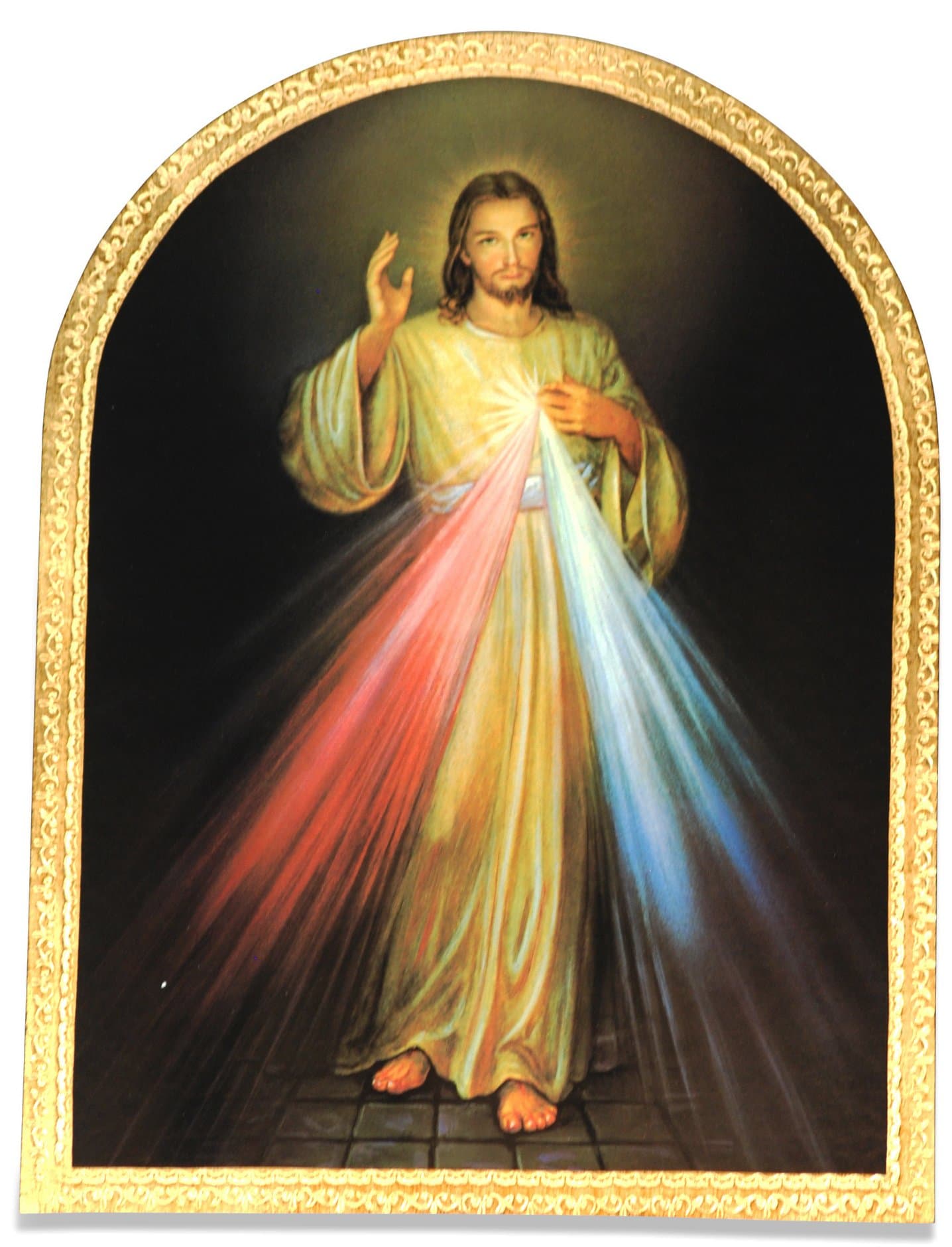 Divine Mercy Large Round Wall Panel with Gold Leaf Border and Wall Hook - Made in Italy