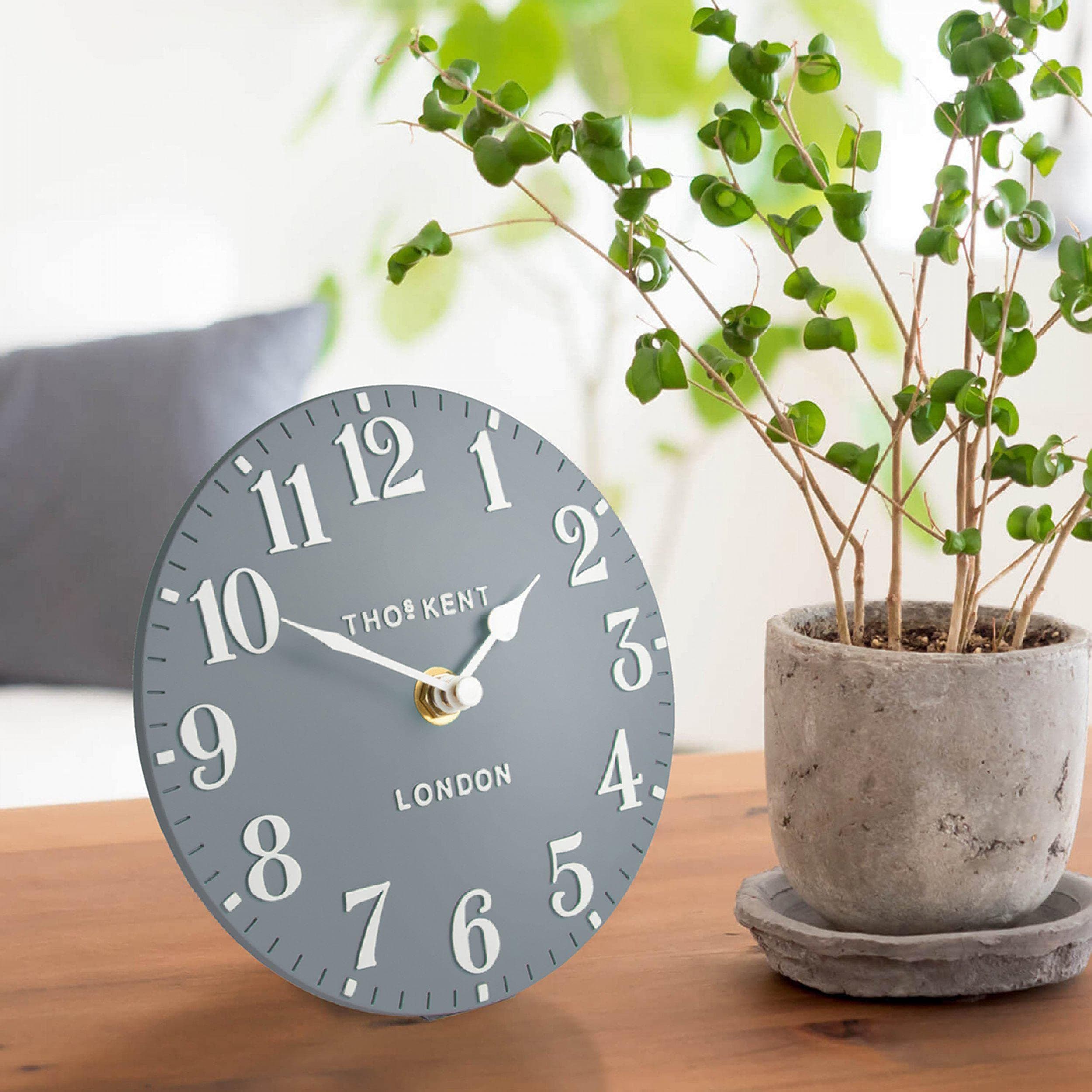 Thomas Kent London Mantel Clock, 6 Inch Elegant Table Clock, Modern Clock For Living Room, Offices, Kitchen, Analogue Clock For Bedroom, Arabic Design Flax Blue Colour