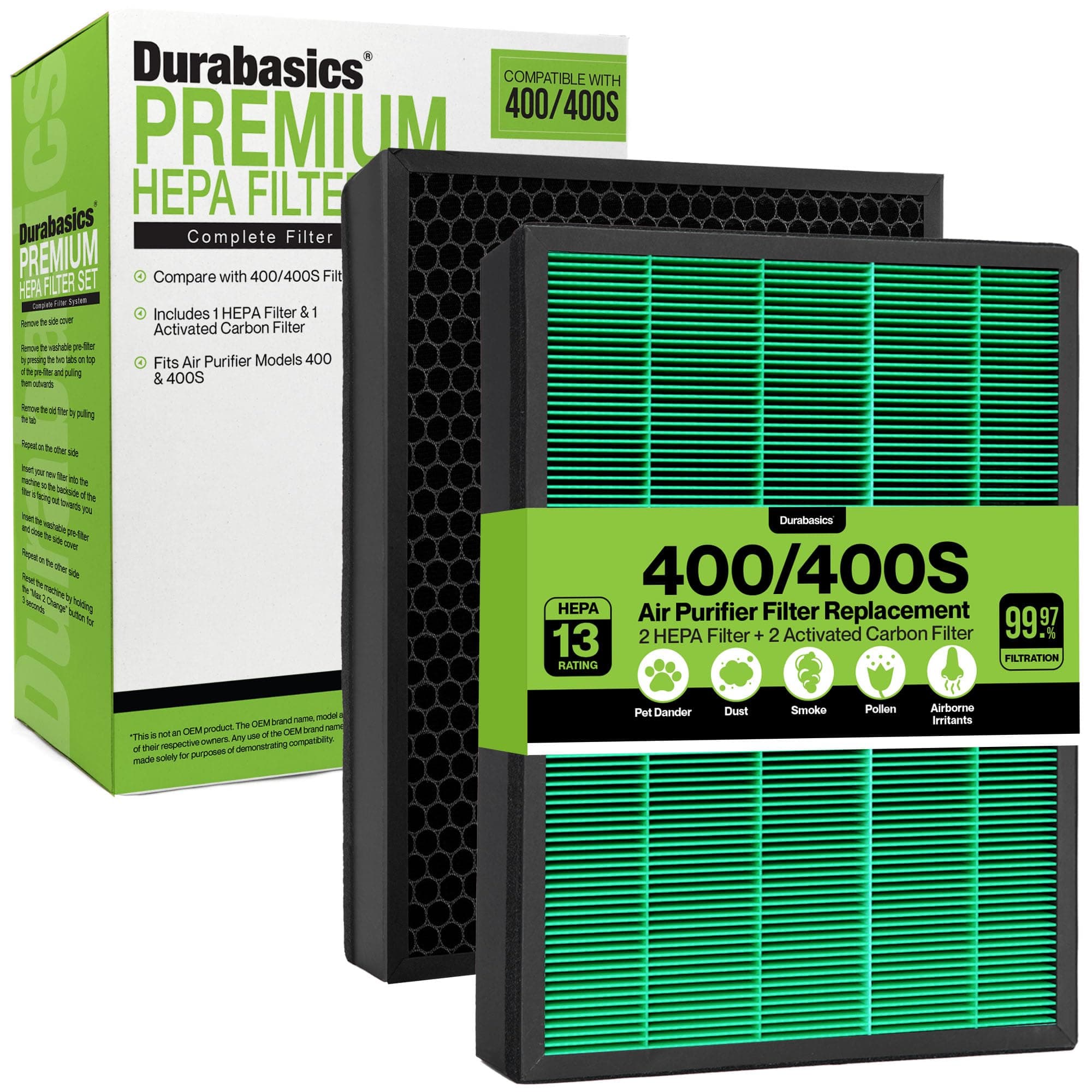 Replacement Compatible with 400/400S Airmega Max 2, High Performance HEPA and Activated Carbon Filter for Air Purifier, 2-Pack