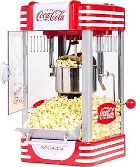 Coca-Cola 2.5 Oz Kettle Popcorn Maker, Makes 10 Cups, Retro Classic Design with Interior Light, Measuring Spoons and Scoop