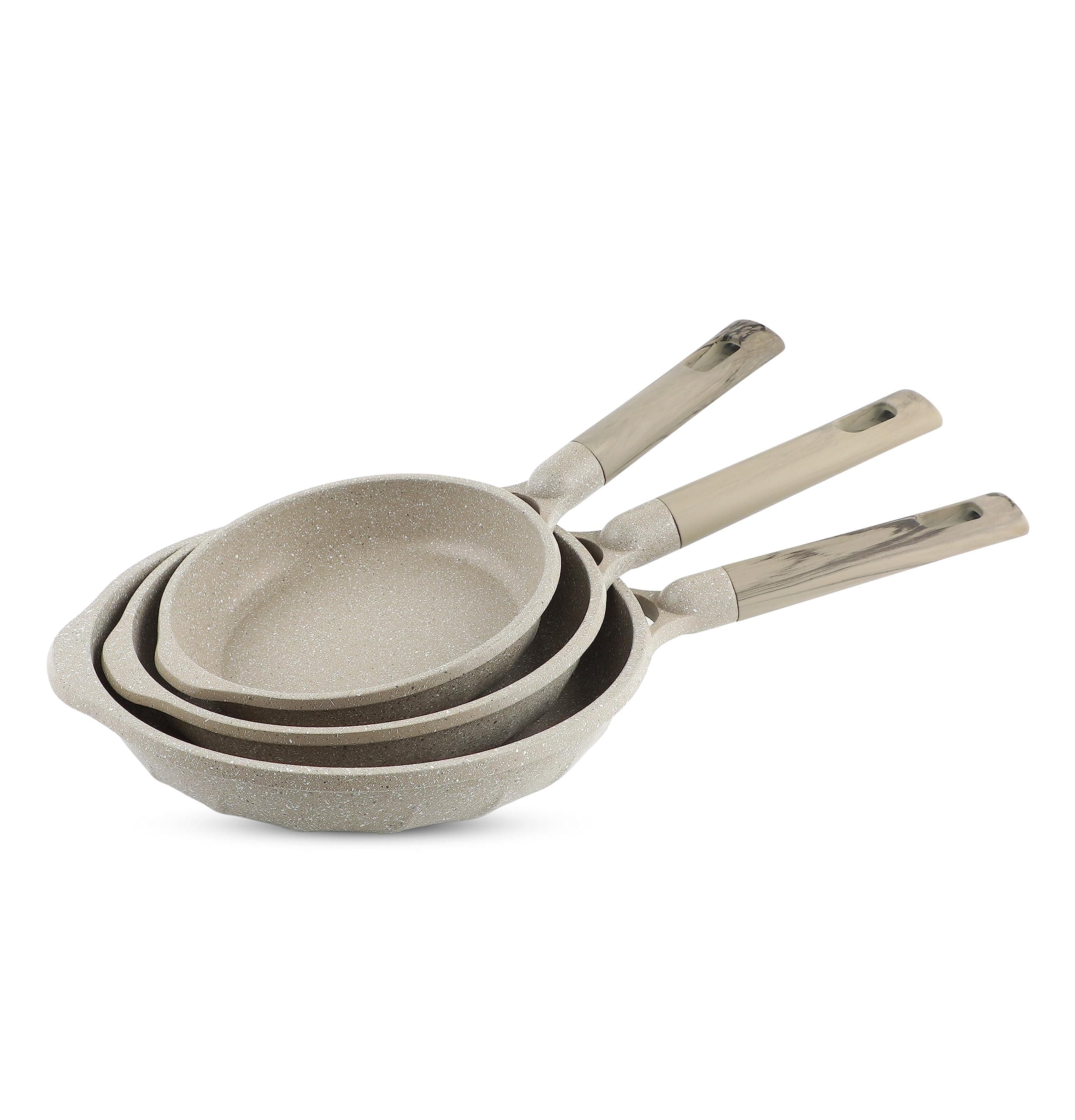 LIFE SMILEFrying Pan Set - Multi Layer Granite Coating Fry Pan | Include 20 CM, 24 CM, 28 CM Non Stick Pan | Heat-Resistant Handle Hanging Loop | Induction bottom (Dark Green)