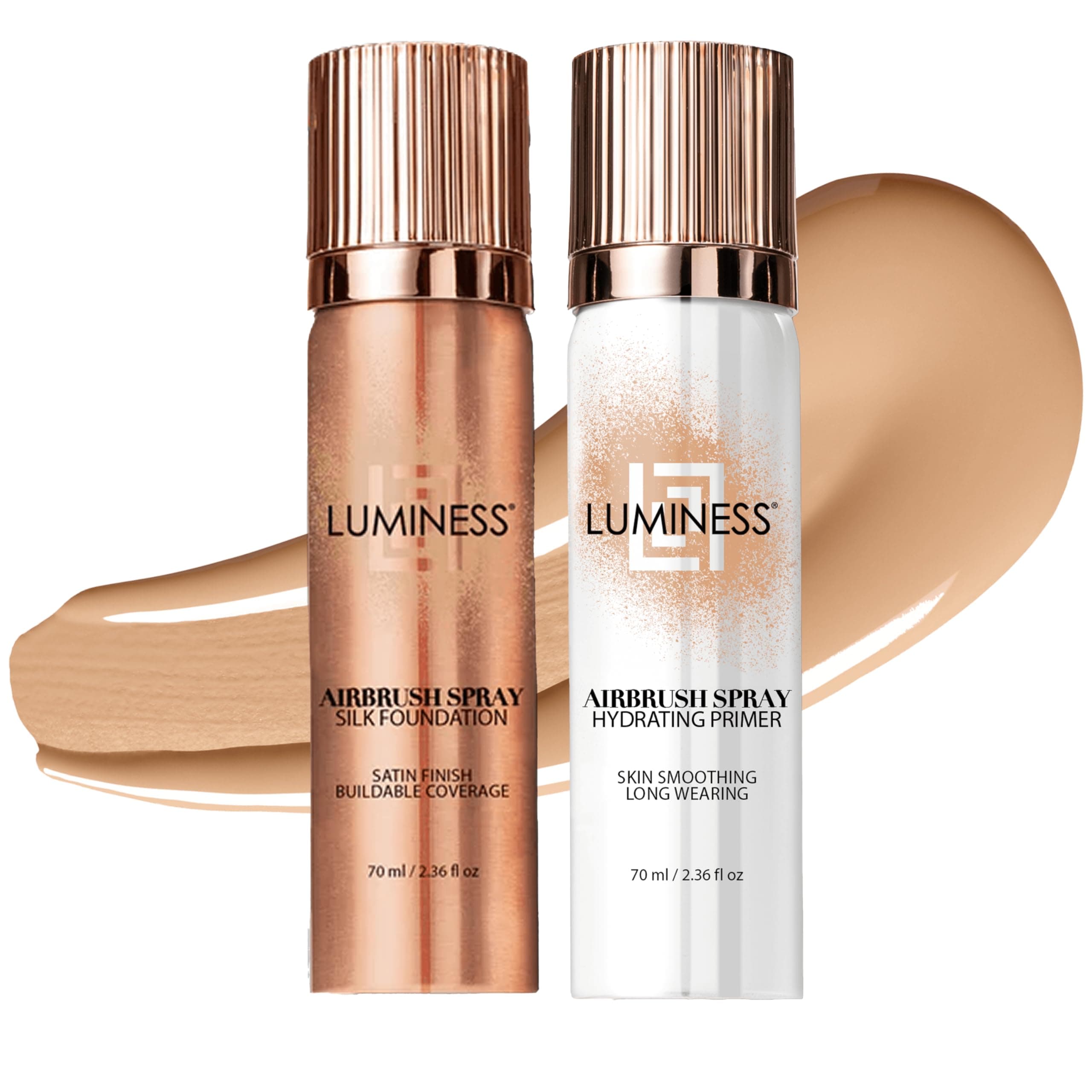Silk Airbrush Spray Foundation & Primer Kit - Full Coverage Foundation, Anti-Aging Formula Hydrates & Moisturizes with Hyaluronic Acid, Aloe Vera & Hydrolyzed Silk (Shade - Light Medium)