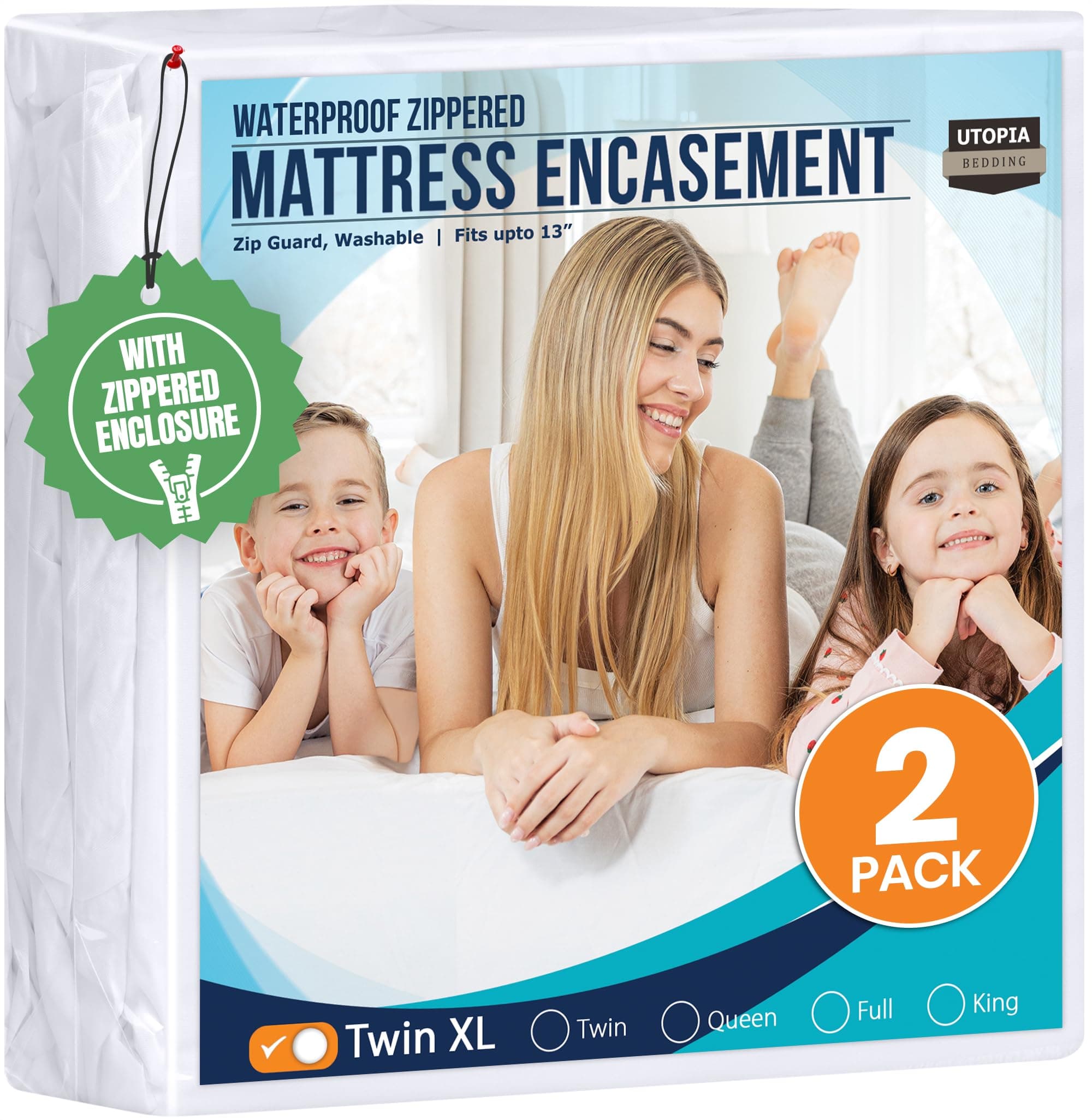 Utopia Bedding Mattress Protector Zippered Twin XL Size (Pack of 2), 100% Waterproof Bed Bug and Dust Mite Proof Mattress Encasement, Absorbent 6 Sided Mattress Cover