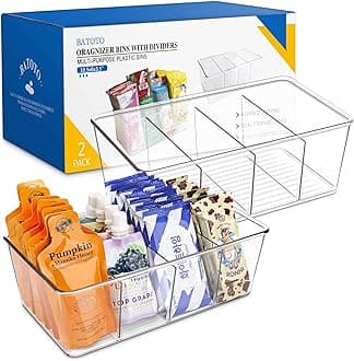 Batoto ClearSpace Plastic Pantry Organization and Storage Bins with Dividers – Perfect Kitchen Organization or Kitchen Storage – Fridge Organizer, Refrigerator Organizer Bins, Cabinet Organizers