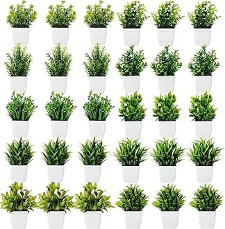 Dekorly Artificial Potted Plants, Artificial Plastic Eucalyptus Plants Small Indoor Potted Houseplants, Small Faux Plants for Home Decor Bathroom Office Farmhouse (Set 0F 30)