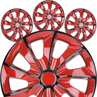 15" Premium Universal Wheel Rim Covers – Set of 4 Hubcaps,ABS&PC Material Hub Protection Accessory,Snap-on Replacement Caps for Car,Pickup Truck,SUV - 15 Inch Black&Red Lacquer
