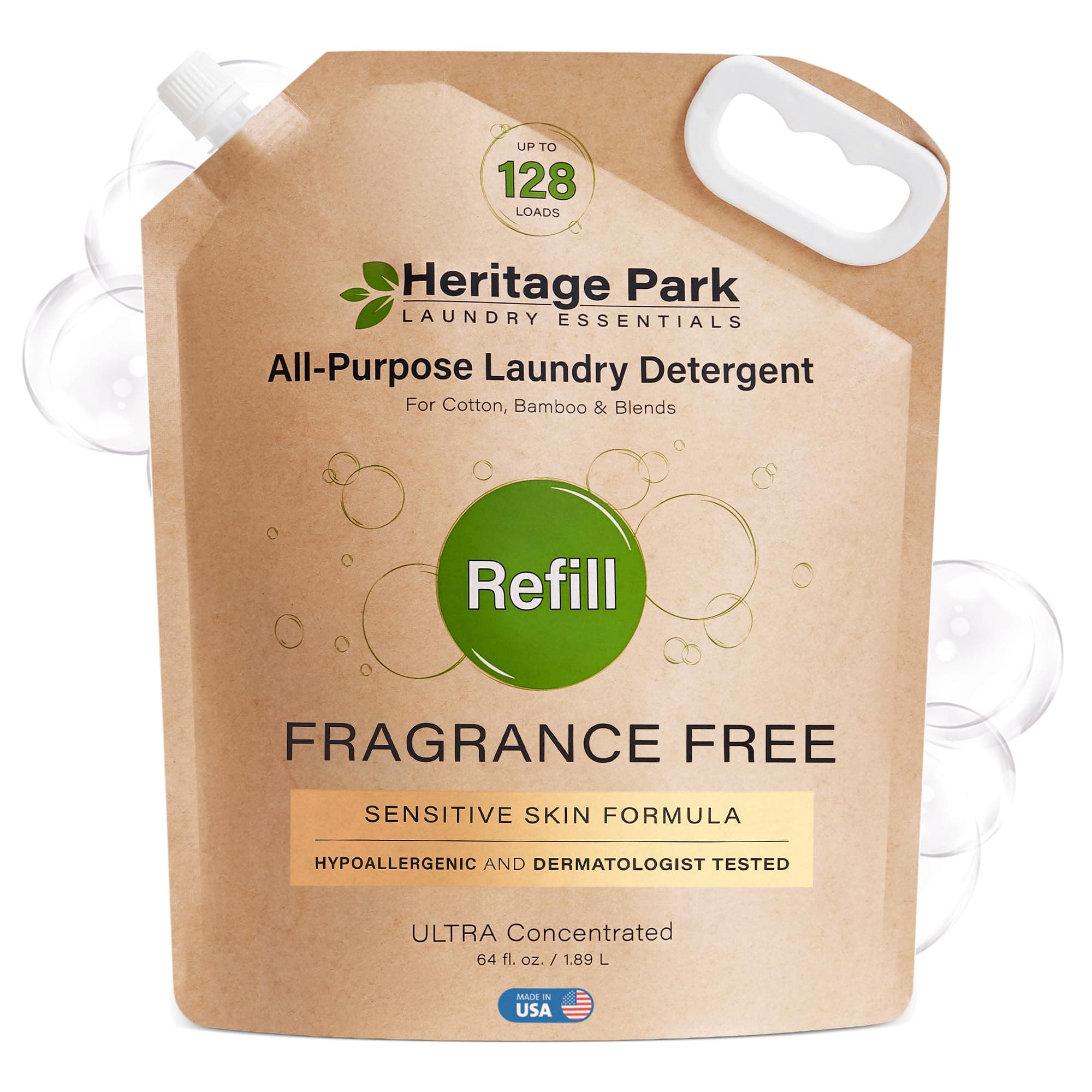 Laundry Essentials Heritage Park All Purpose Laundry Detergent, Hypoallergenic, Ph Neutral, Fragrance Free, Dermatologist Tested, Skin Sensitive, Fighting Enzymes
