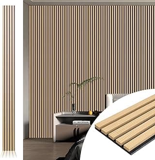 Art3d Slat Acoustic Wall and Ceiling 3D Fluted Sound Absorbing Panel with Wood Finish, 4pcs-107＊8in, Oak