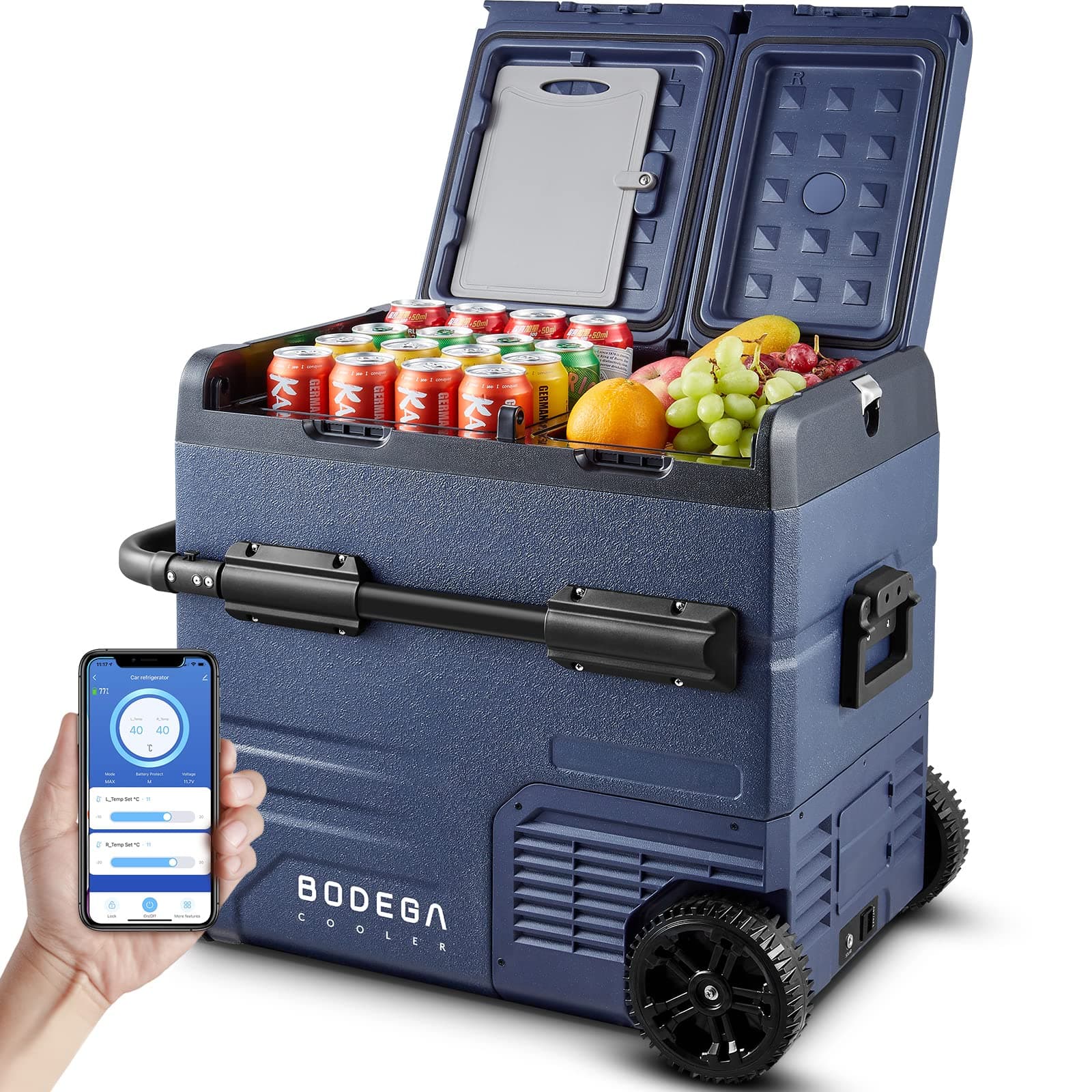 BODEGACOOLER 12 Volt Car Refrigerator,59 Quart (55L)12v Portable refrigerator,Car Fridge Freezer, -4℉-68 Car Cooler 12/24V DC and 100-240V AC for RV, Camping,Travel,Dual Zone With APP Control(2 Doors)