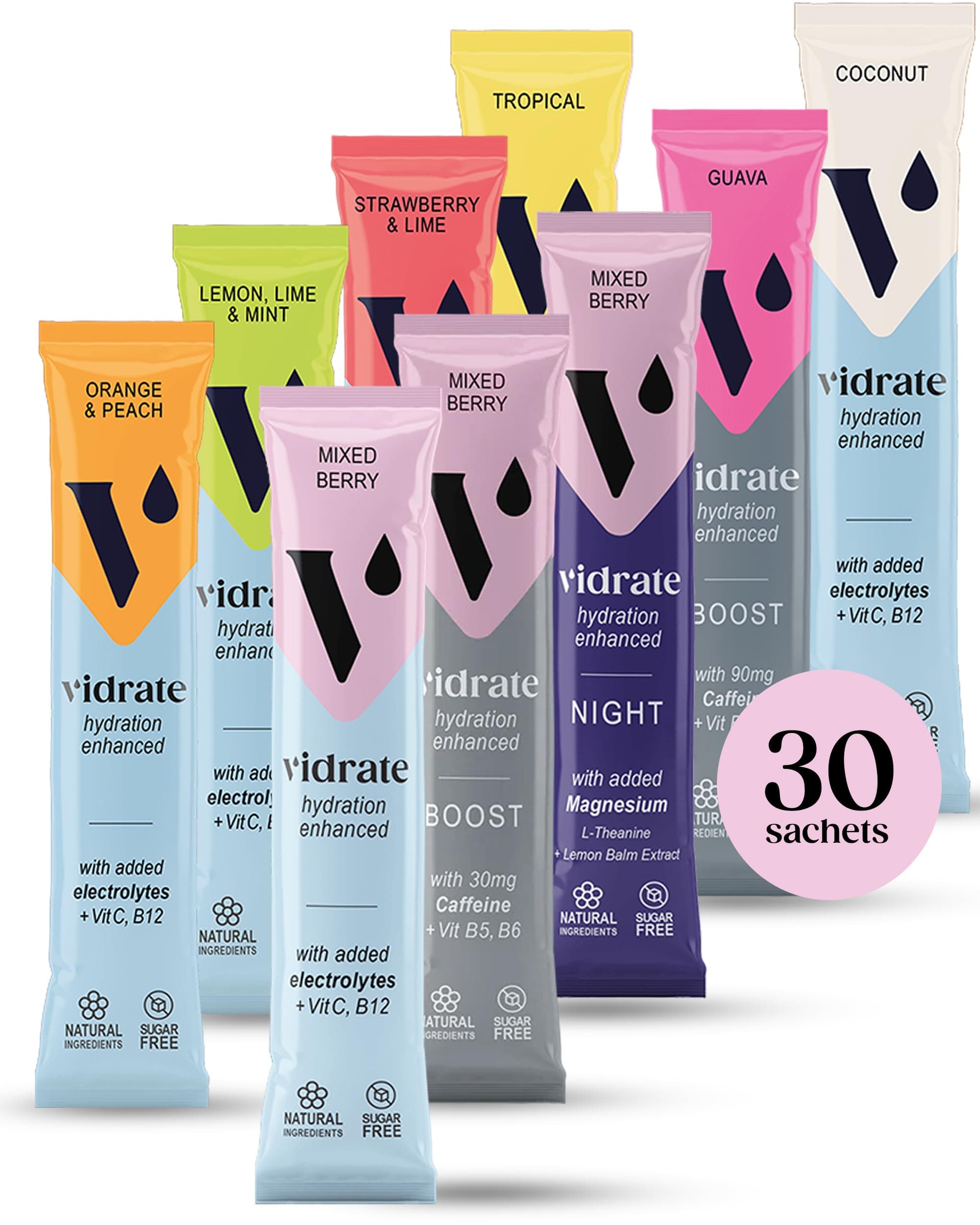 Electrolytes Powder - Hydration Sachets Packed with Vitamins - Zero Sugar Rehydration Sachet, No Artificial Sweeteners & Preservatives - Mixed Berry Variety Pack, 30 Electrolytes Sachets