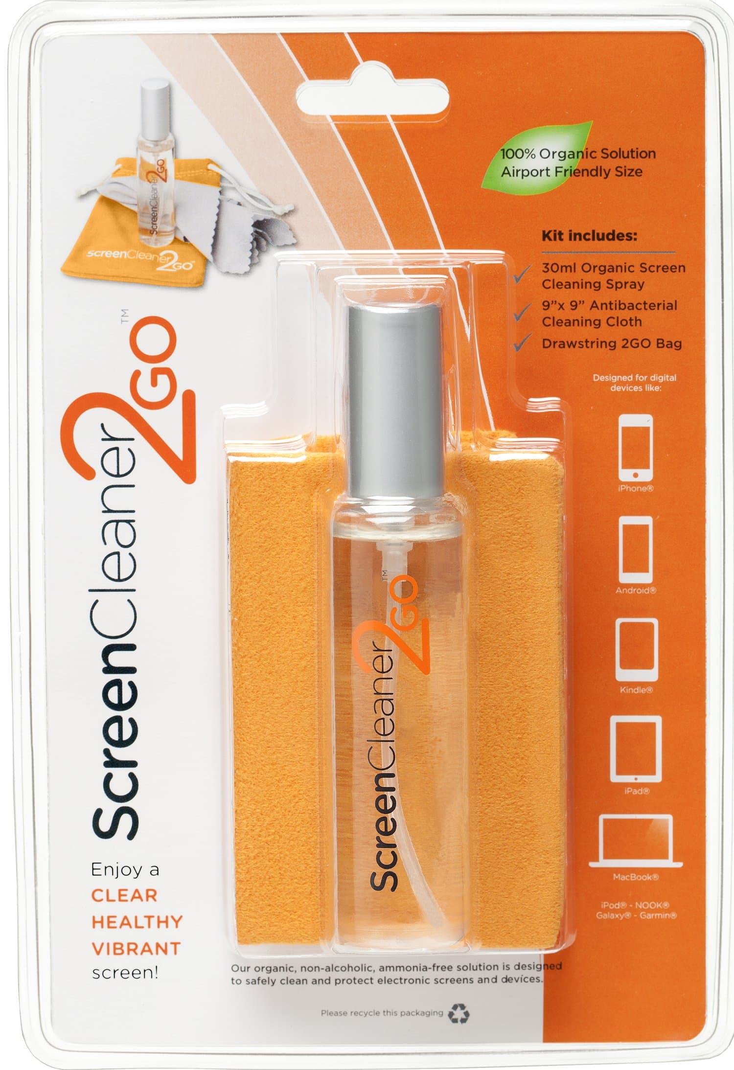 Screen Cleaner 2go™ Organic Digital Cleaning Kit Perfect for Iphone, Droid, Ipad, and Other Devices