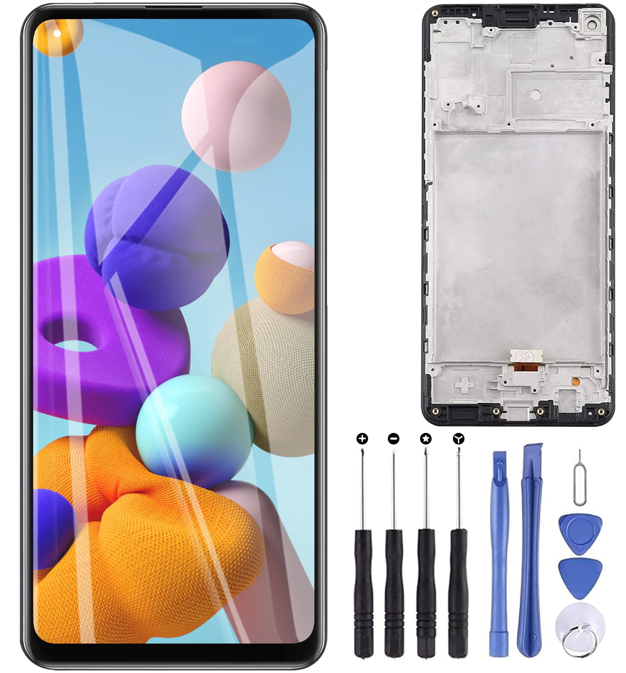 ZOETEC Screen Replacement for Samsung Galaxy A21s 6.5" SM-A217F, SM-A217M, SM-A217N LCD Display Touch Screen Digitizer Full Assembly with Frame, Repair Tool Set (Black with frame)