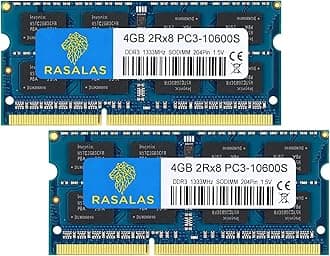 Rasalas 8GB Kit (2X 4GB) PC3-10600 DDR3 1333 MHz SODIMM RAM Upgrade for AMD Intel Laptop, MacBook Pro 13/15/17 inch Early/Late 2011,iMac 21.5-inch Mid/Late 2011,27-inch Mid 2011,Mac Mini 5,1 & 5,2 Mid