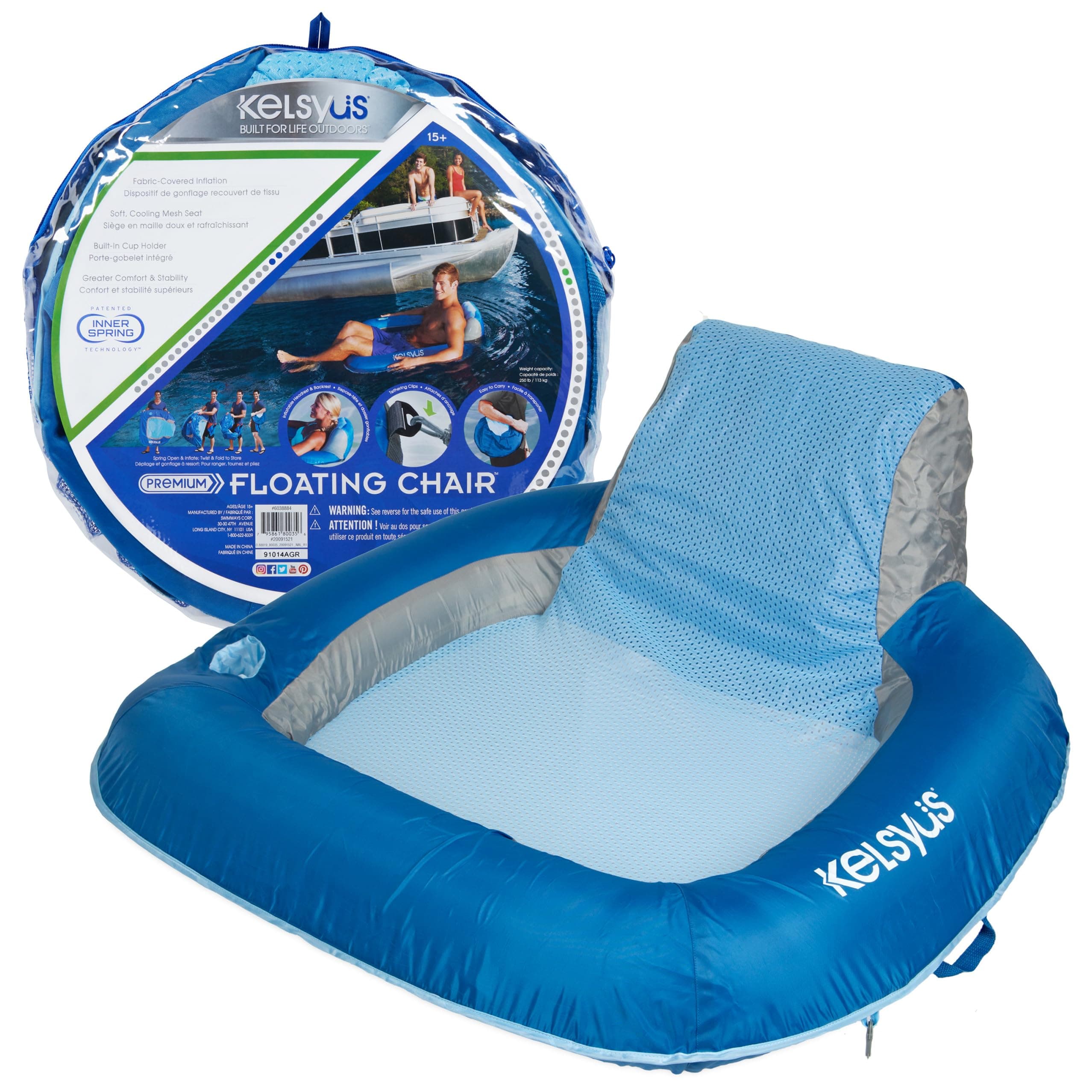 Kelsyus SwimWays Spring Float Pool Chair, Light Blue, One Size