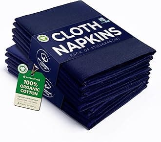 Cotton Cloth Napkins Set of 12-100% Cotton 46 x 46 cm Reusable Oversized Navy Dinner Napkins -Heavy Weight Hotel Quality Pure Cotton Fabric -Ideal for Home Use & Events