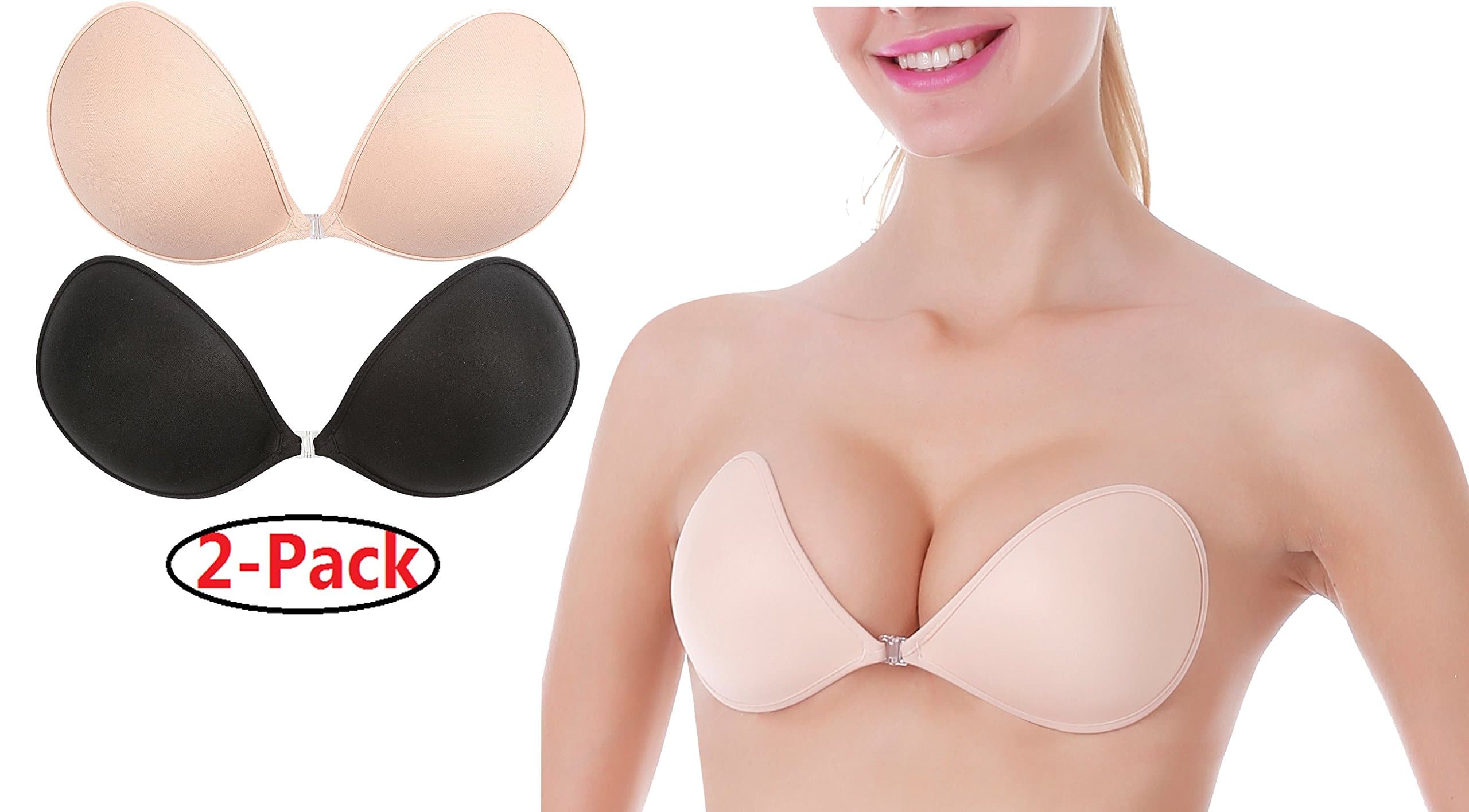 2-Pack Women's Strapless Bra Self Adhesive Silicone Invisible Push-up Bra Reusable Backless Sticky Bras