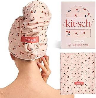 – XL Microfiber Hair Towel Wrap for Women – Ultra Absorbent Microfiber Towel for Wet, Curly, Long or Short Hair – Quick Dry, Anti-Frizz Hair Wrap – Cherry Print