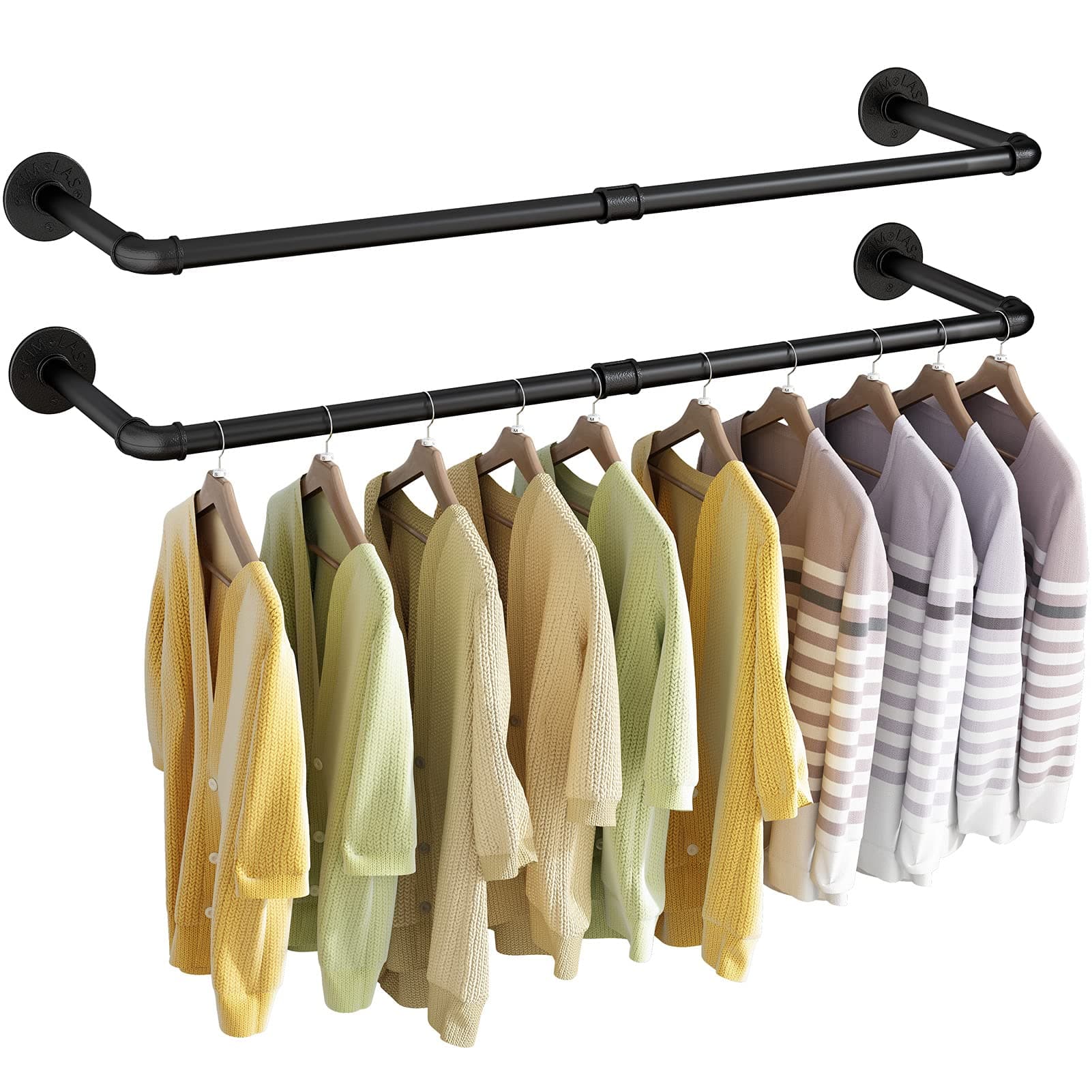 Wall Mounted Clothes Rack 38.4in, Industrial Pipe Wall Mount Clothing Rack, Heavy Duty Iron Garment Racks, Space Saver Multi-purpose Hanging Rod for Laundry Room, Closet Storage, 2 Packs