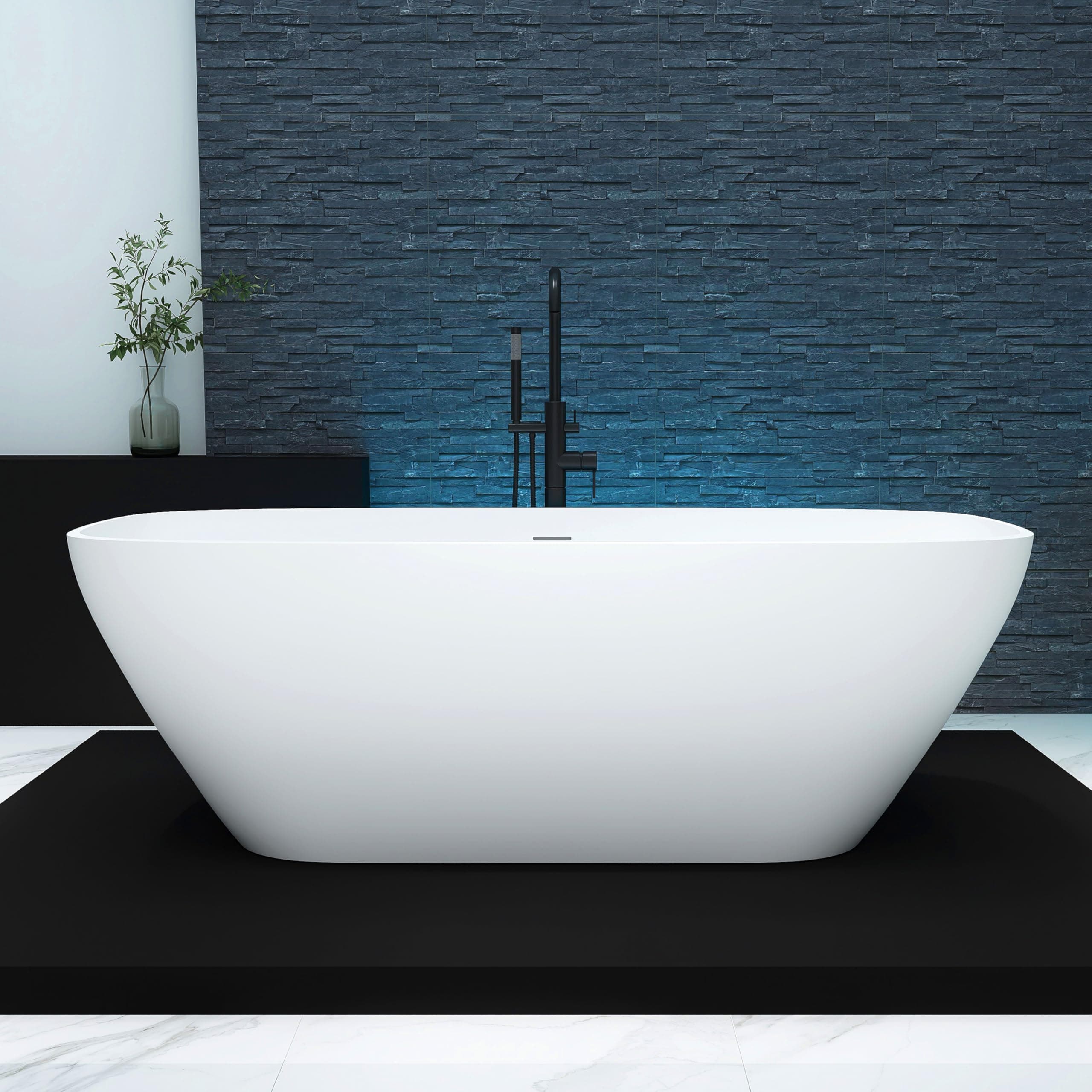 67'' Freestanding Bathtub Resin Stone Deep Soaking Tubs Solid Surface Matte Tub with Overflow and Pop-up Drain
