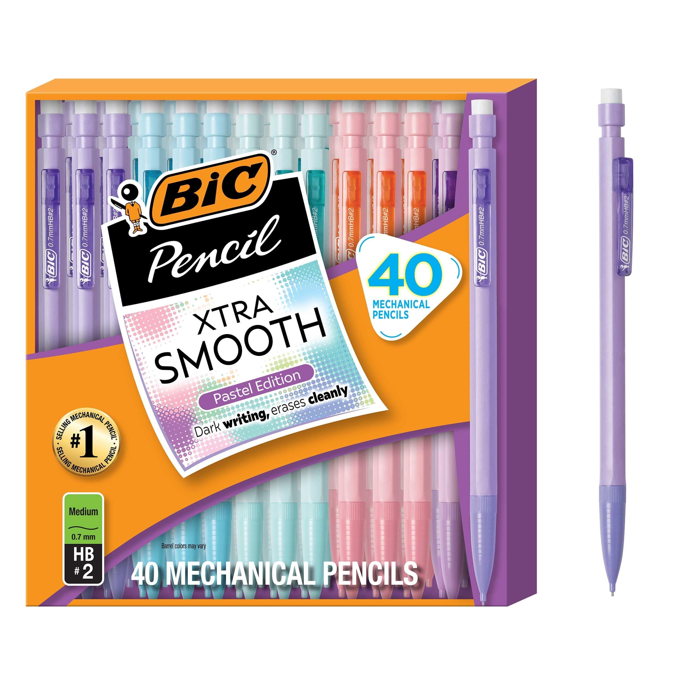 BIC 40 Pack Extra Smooth Pastel Mechanical Pencils with Eraser, Medium Point (0.7mm) Bulk Mechanical Pencils for School and Office Supplies