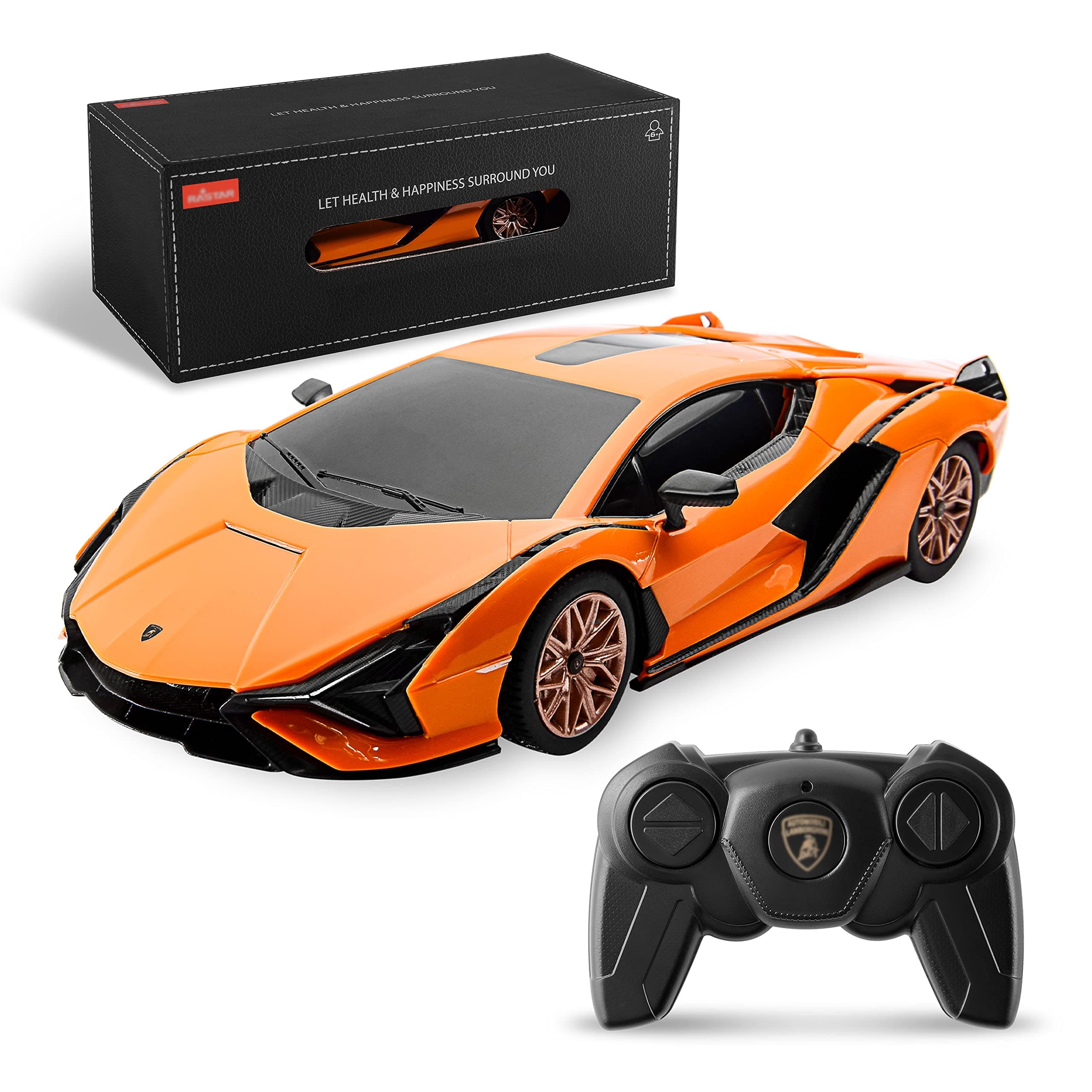 BEZGAR Licensed RC Series, 1:24 Scale Remote Control Car Lambo Sián FKP 37 Electric Sport Racing Hobby Toy Car Model Vehicle for Boys and Girls Teens and Adults Gift (Orange)