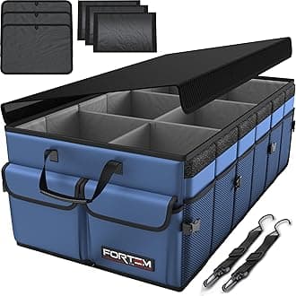 FORTEM Car Trunk Organizer, Car Storage Organizer, Collapsible Multi Compartment Car Organizer, SUV Trunk Organizer, Non Slip Bottom, Adjustable Securing Straps, Foldable Cover (Blue, X-Large)