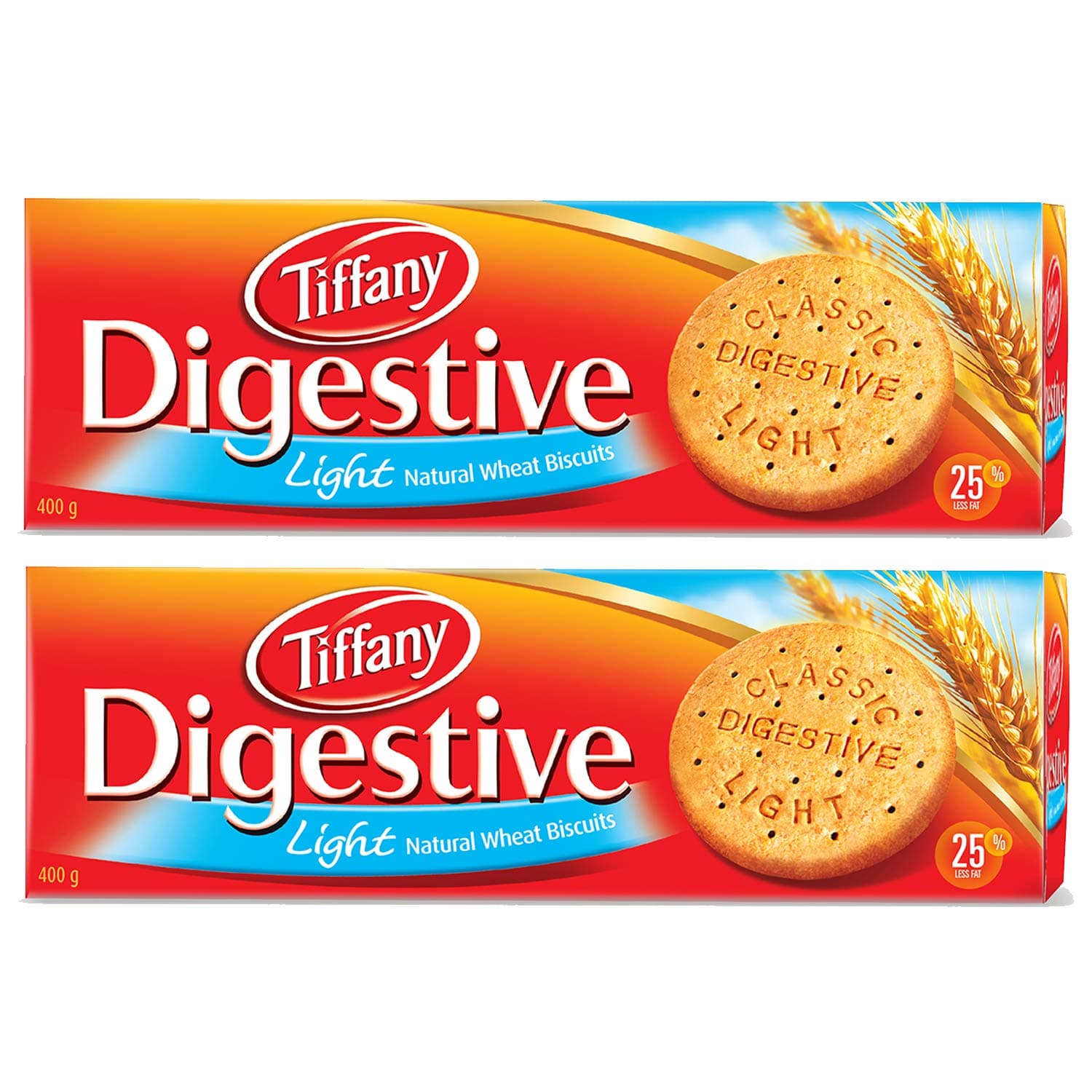 Tiffany Biscuits Digestive Light Natural Wheat Biscuits (Pack of 2, 400g), Great for Snacking and Sharing