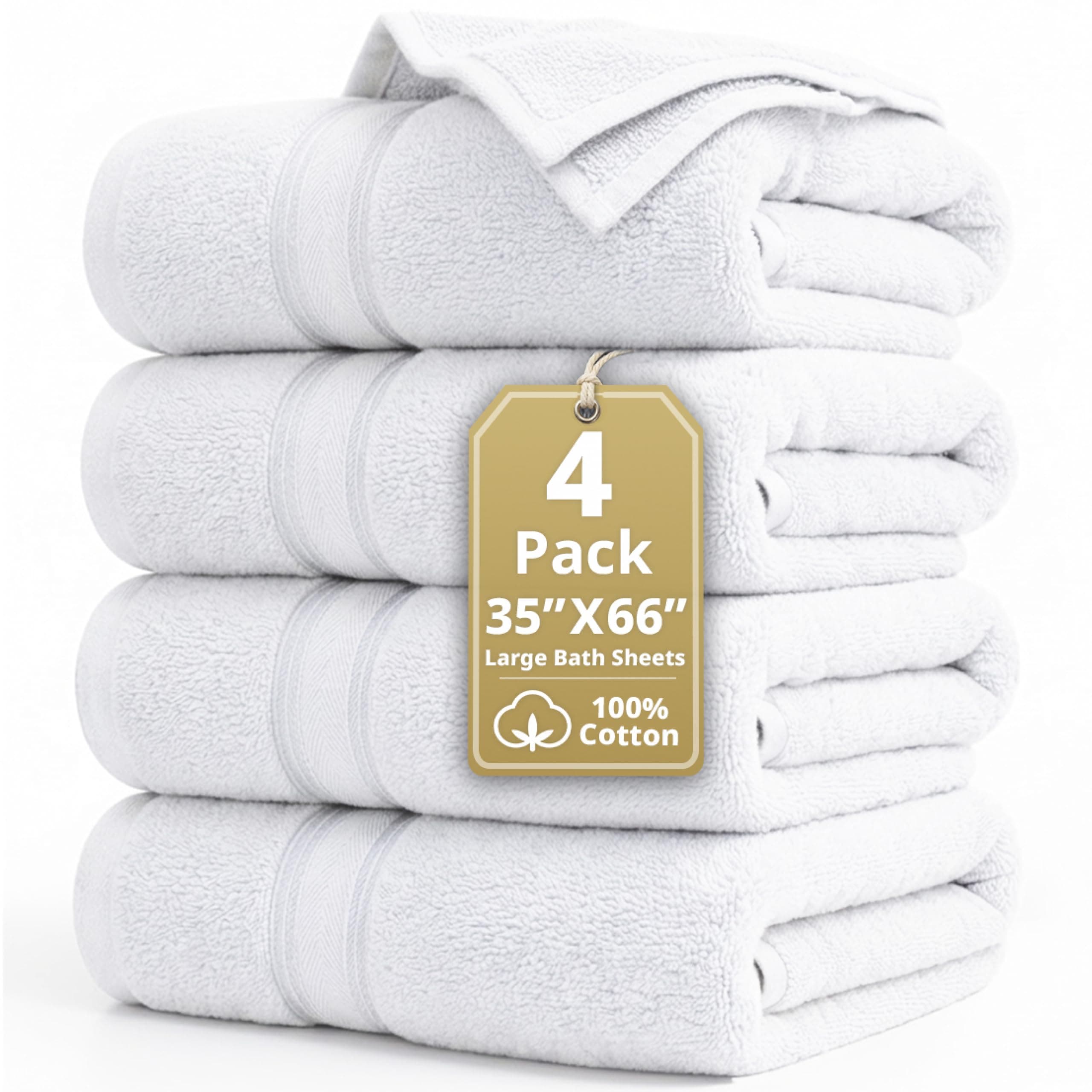 LANE LINEN 100% Cotton Bath Sheets - Exclusive Zero Twist Technology - 4 Pack (35"x66") White Towels large - Ultra Soft, Quick Dry & Super Absorbent - Hotel Collection Oversized Bath Towel Set - White