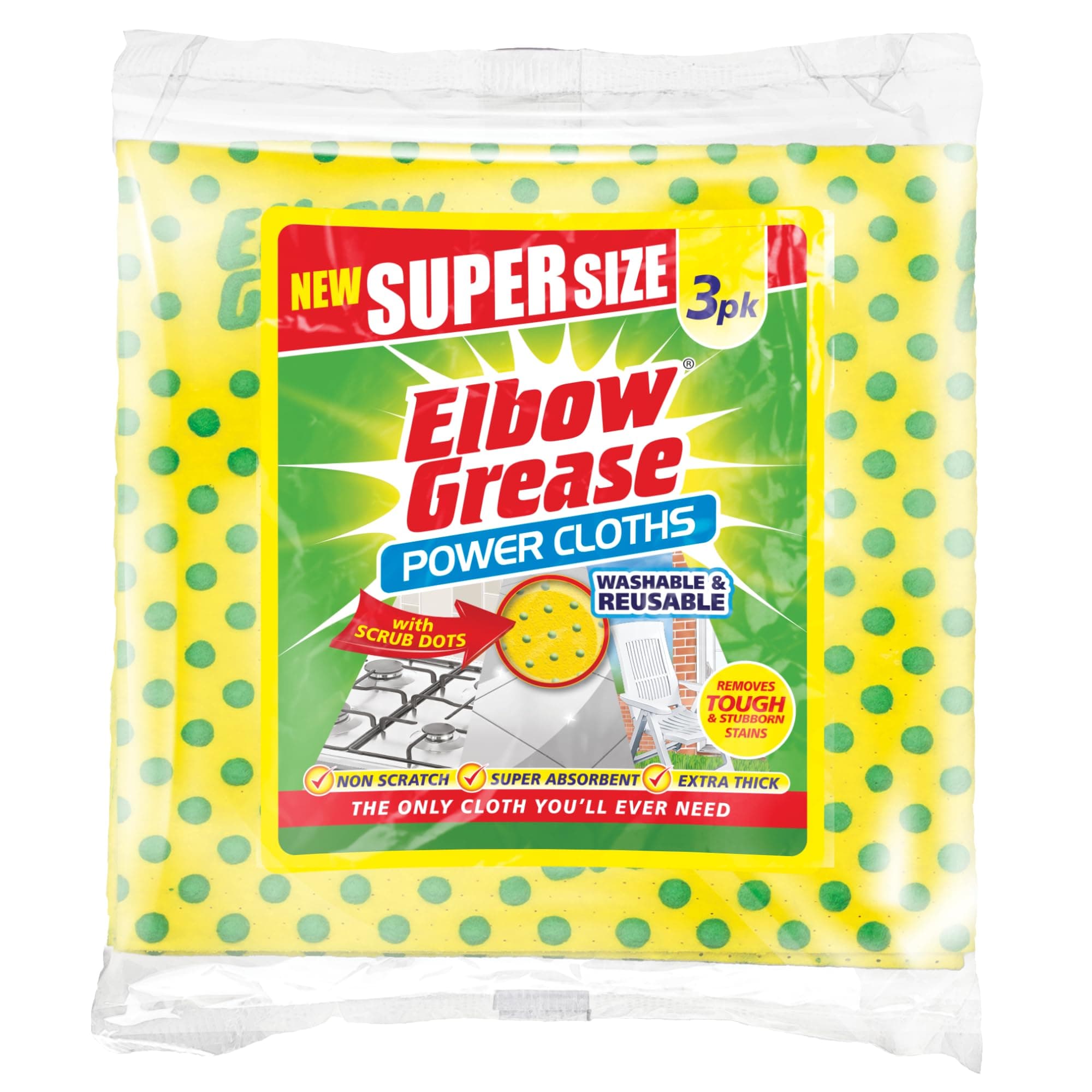 Super Size Power Cloths With Scrub Dots | Washable & Reusable - Non-Scratch, Super Absorbent, Extra Thick Cleaning Cloth Wipes | Removes Tough & Stubborn Stains (Yellow, 3 Pack)