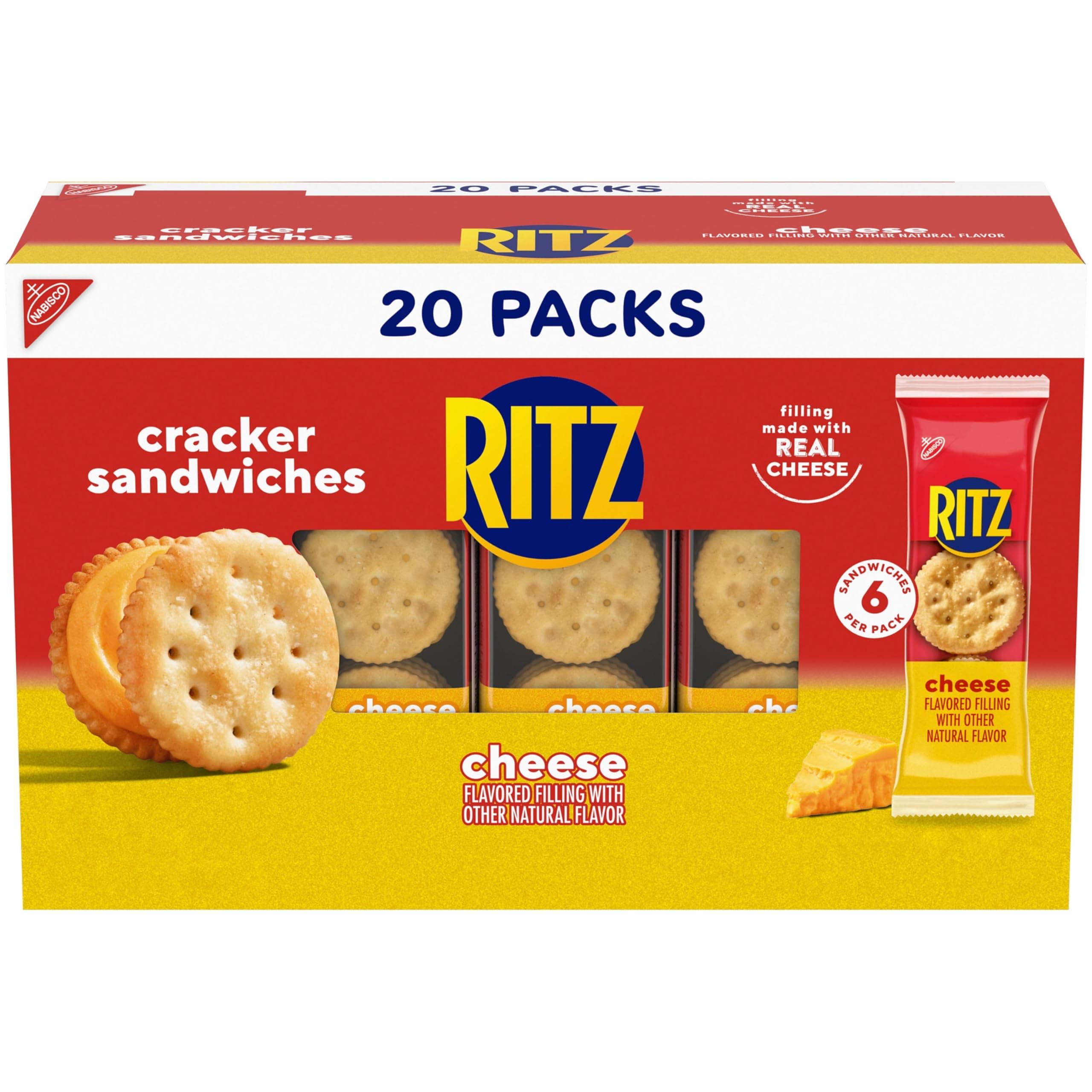 RITZ Cheese Sandwich Crackers, 20 Snack Packs (6 Crackers Per Pack)