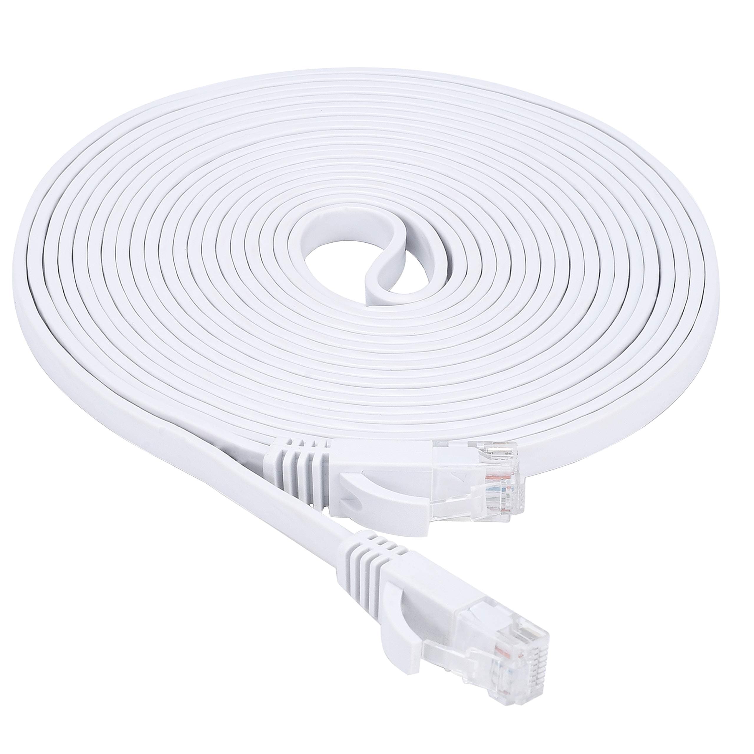 Cat6 Ethernet Cable 50 Ft, White Flat Network LAN Patch Cord with Clips & Snagless Rj45 Connectors for Router, High Speed Computer Wire Faster Than Cat5e Cat5 (50Ft, 1 Pack, White)
