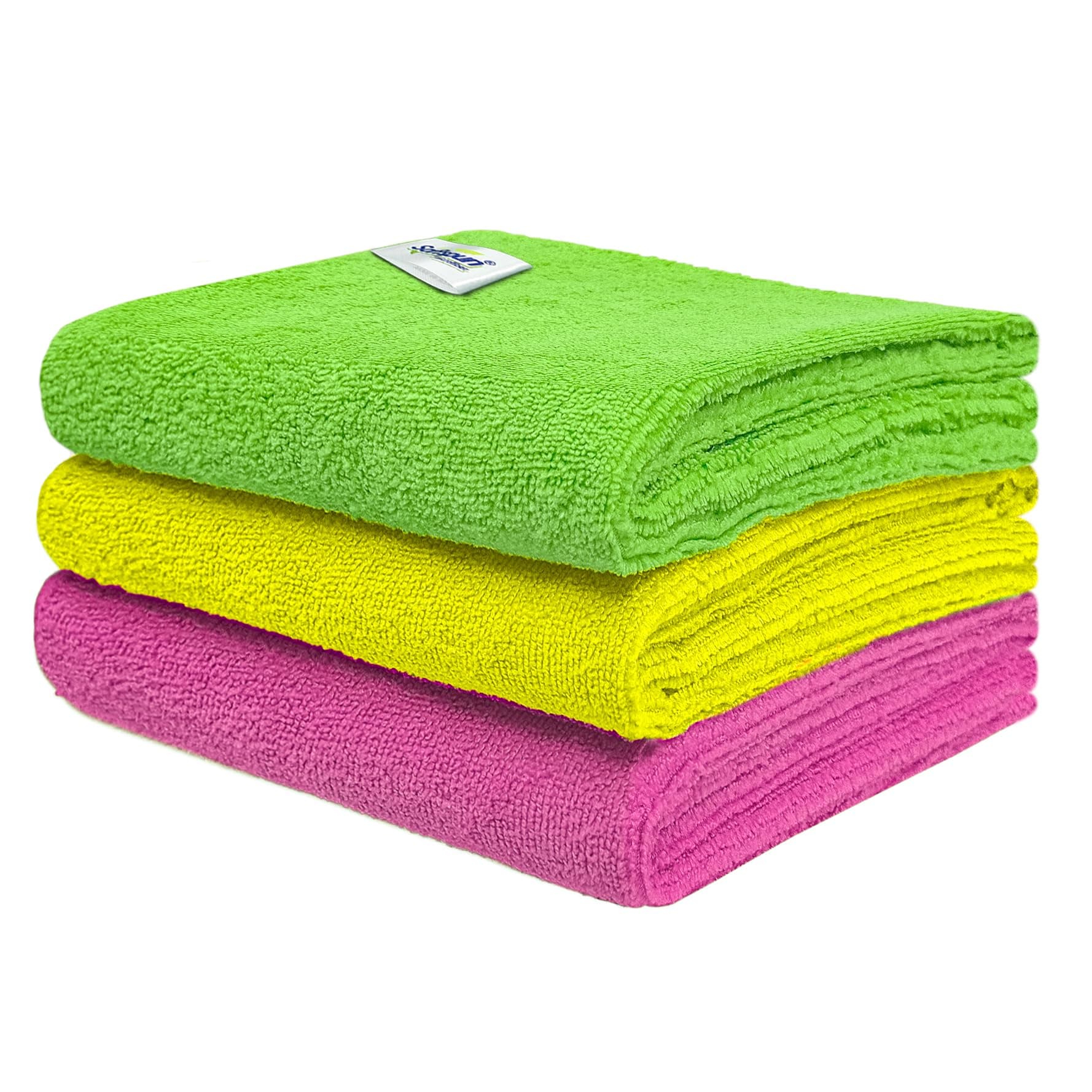 SOFTSPUN Microfiber Cloth 3 pcs 40x60 cms 340 GSM Multicolor Thick Lint & StreakFree Multipurpose Cloths Automotive Microfibre Towels for Car Bike Cleaning Polishing Washing & Detailing.