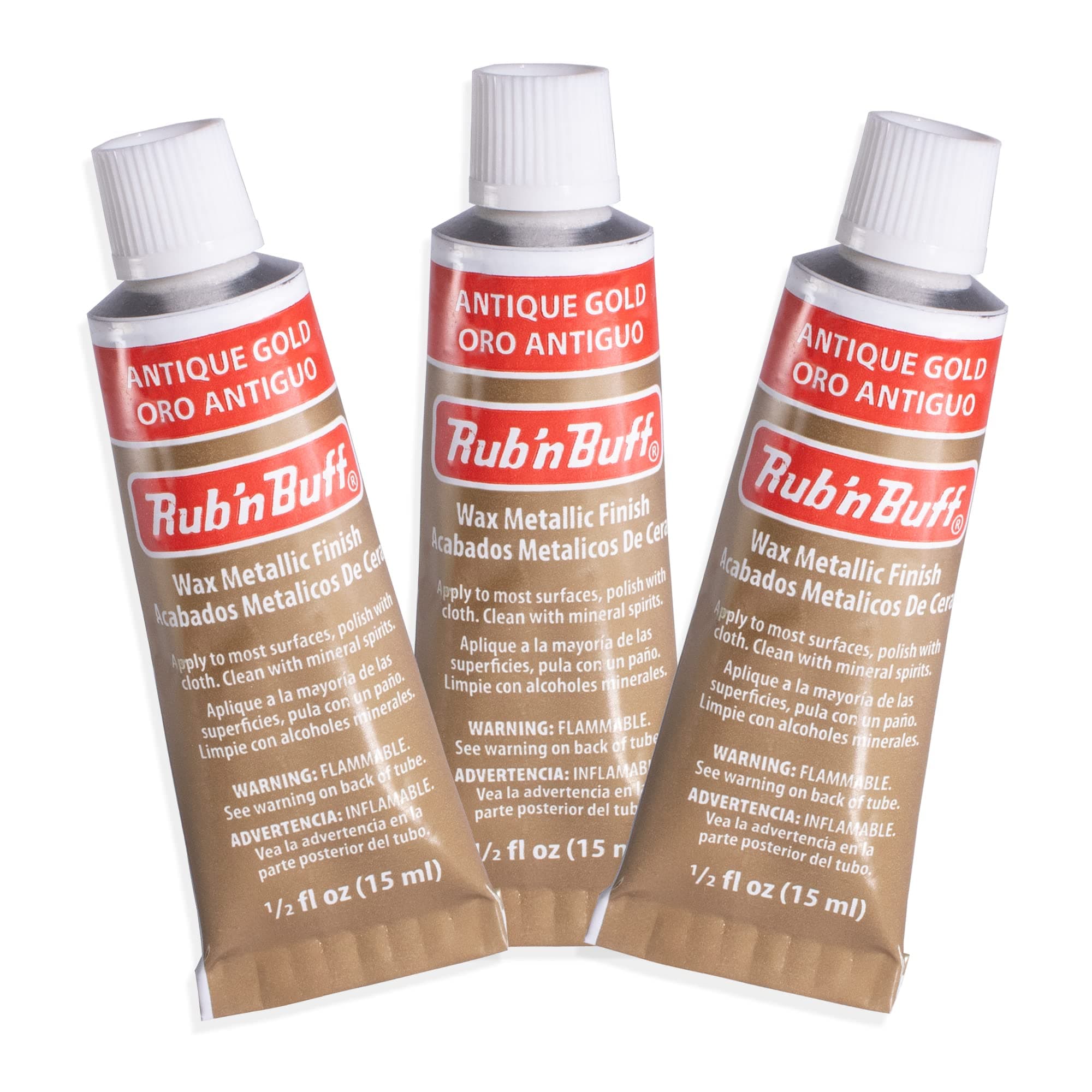 Rub n Buff Wax Metallic Finish - 3 Rub n Buff Antique Gold 15ml Tubes - Versatile Gilding Wax for Finishing Furniture Antiquing and Restoration - Rub and Buff Colors Set of Three