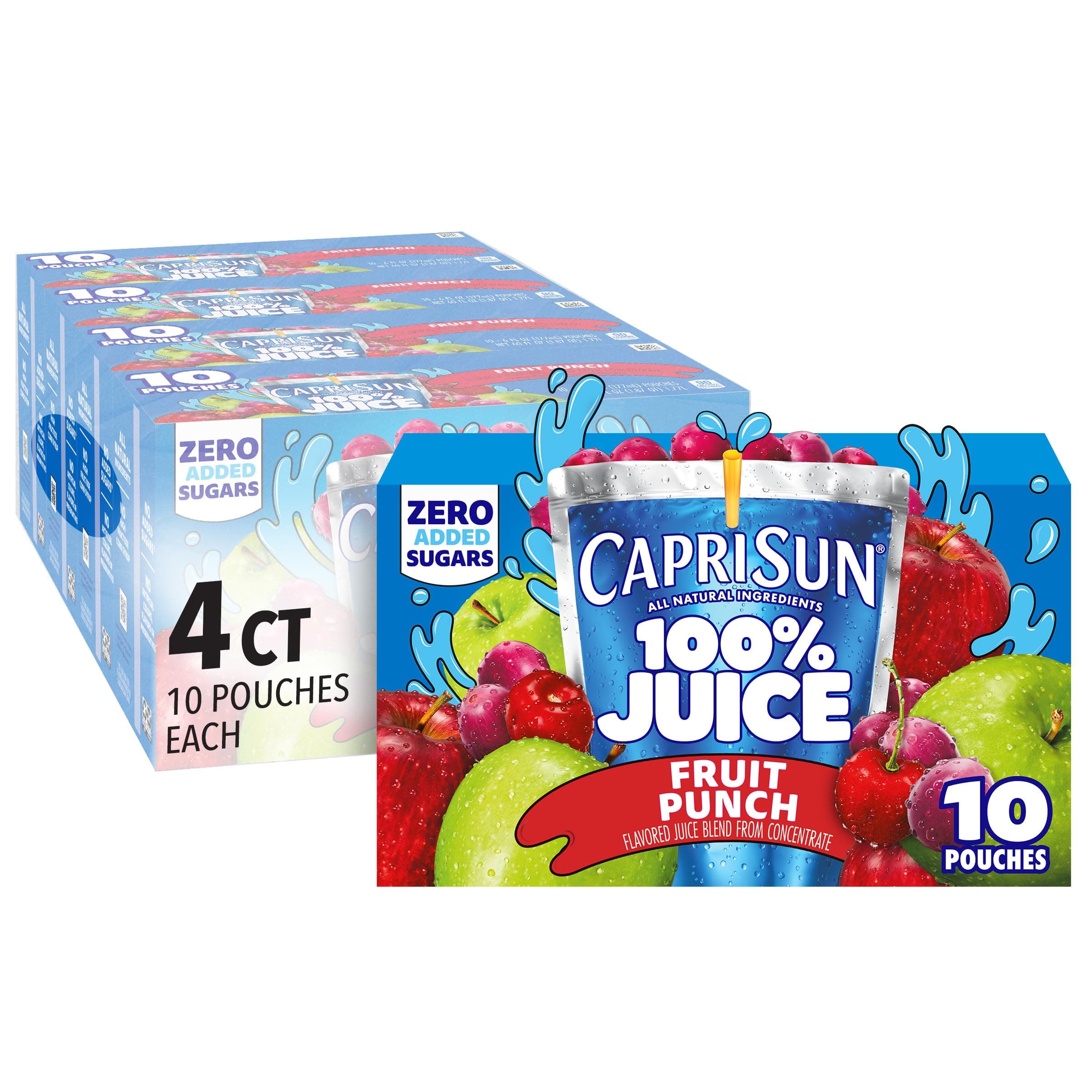 100% Juice Fruit Punch Naturally Flavored Juice Blend, 40 ct Pack, 4 Boxes of 10 Pouches