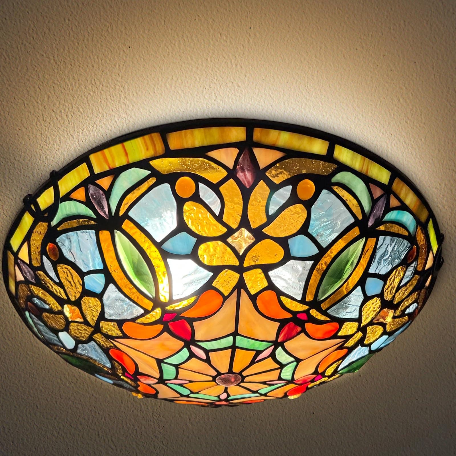 ARTZONE Tiffany Ceiling Lights, Stained Glass Ceiling Light 2-Lights 12 Inch Tiffany Flush Mount Ceiling Light for Bedroom Dining Living Room Entryway Foyer