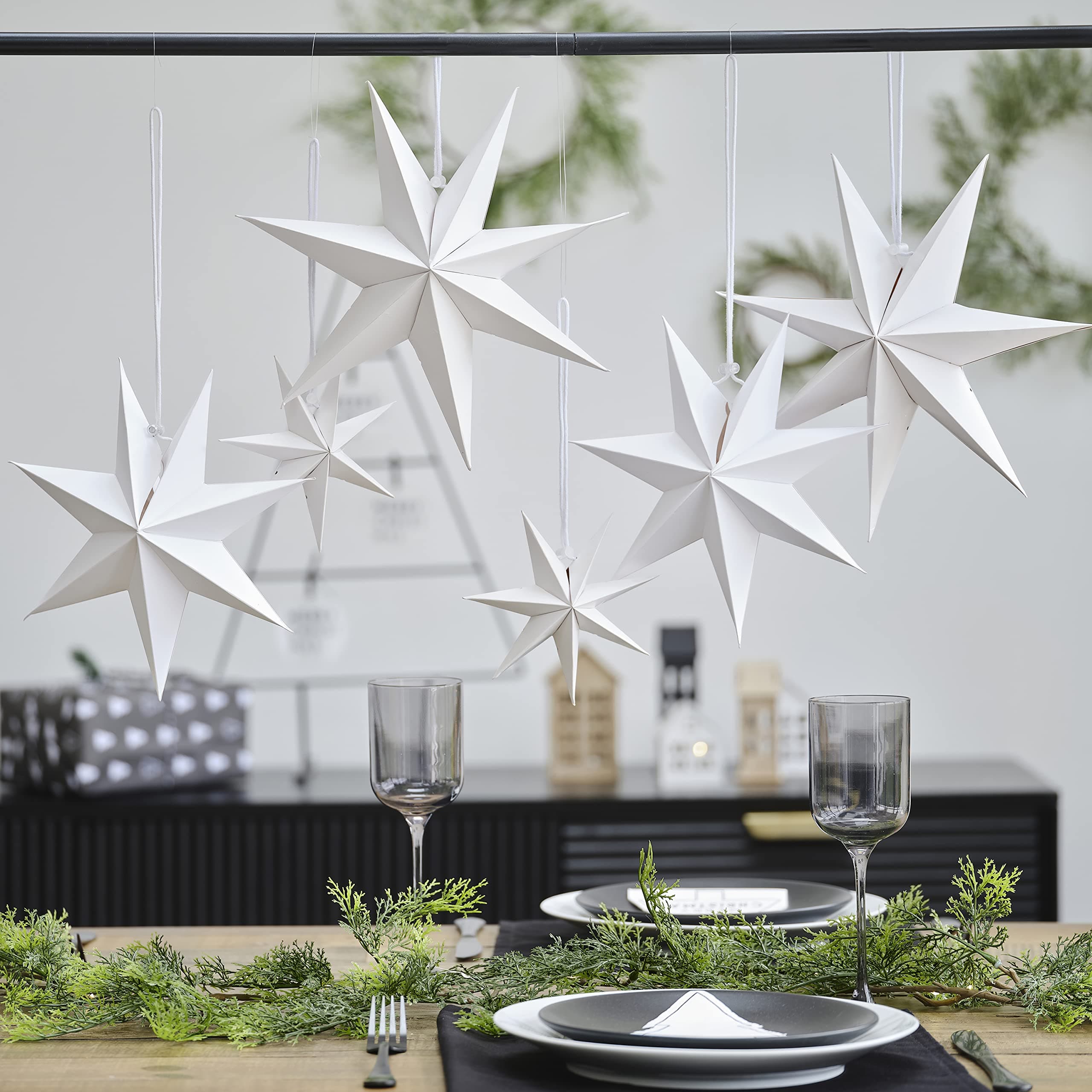 Bunting - 8 Point Paper Stars - White