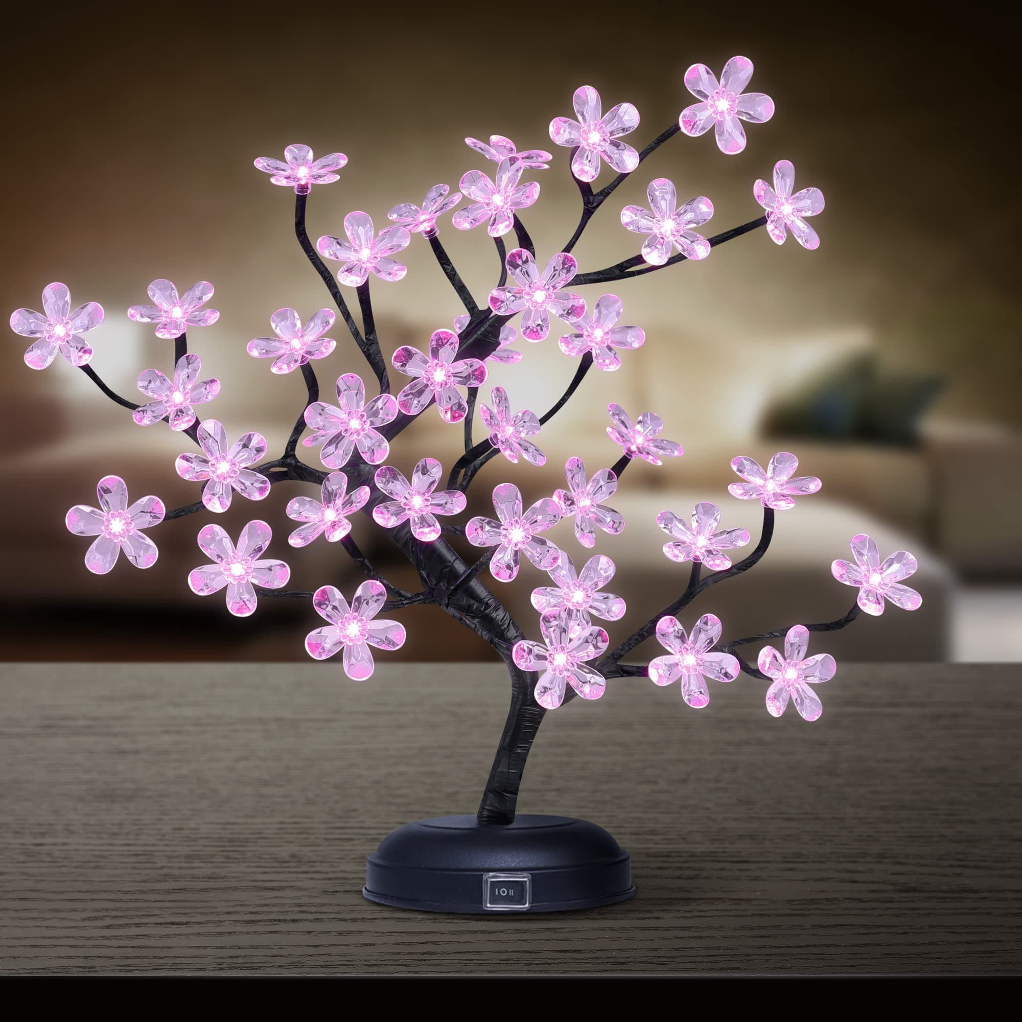 Cherry Blossom Bonsai Tree Light 18IN Tree Lamp with 36 Acrylic LED Japanese Cherry Blossom Decor for Indoor and Outdoor Adapter Plug in/ Battery Powered Tabletop Lamp UL Listed Pink White