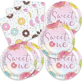 40pcs Donut Party Supplies,include 20 Dessert plate and 20 Napkin,Sweet one Party Plate Napkin Set,Used for Candyland Party Decoration