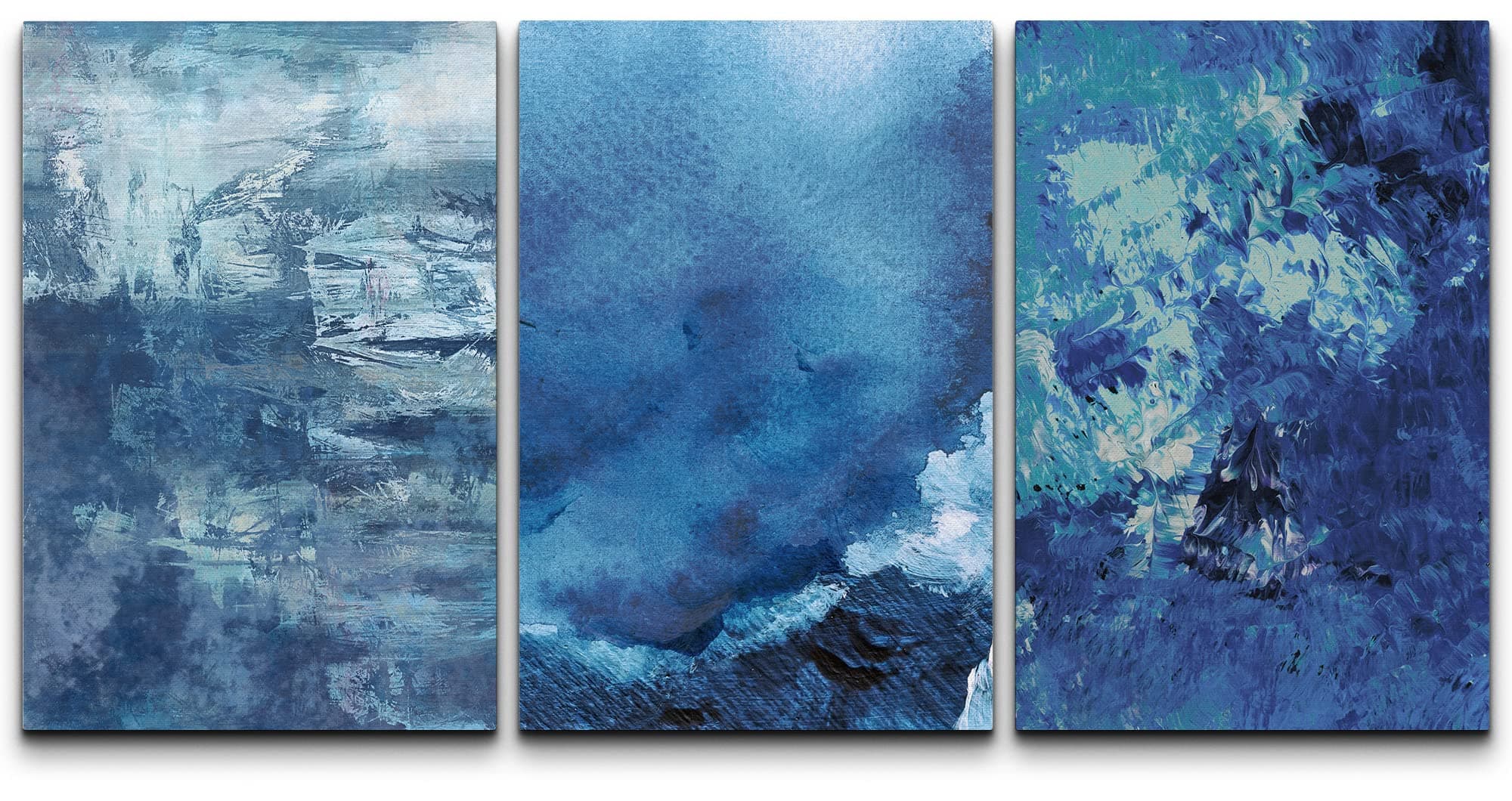 wall26-3 Panel Canvas Wall Art - Abstract Blue Artworks - Giclee Print Gallery Wrap Modern Home Art Ready to Hang - 16"x24" x 3 Panels