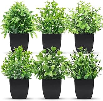 Der Rose 6 Packs Fake Plants Small, Mini Artificial Plants Indoor for Home Farmhouse Bathroom Shelf Decor