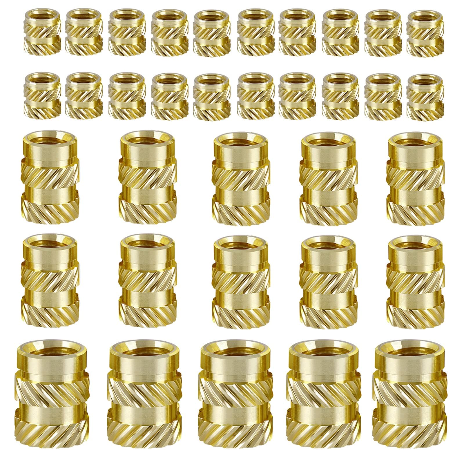 Knurled Threaded Inserts, Brass Female Press in Embedment Heat Set Nuts Assortment Kit 20PCS M3 10PCS M4 5PCS M5 for Laptop 3D Printer Plastic