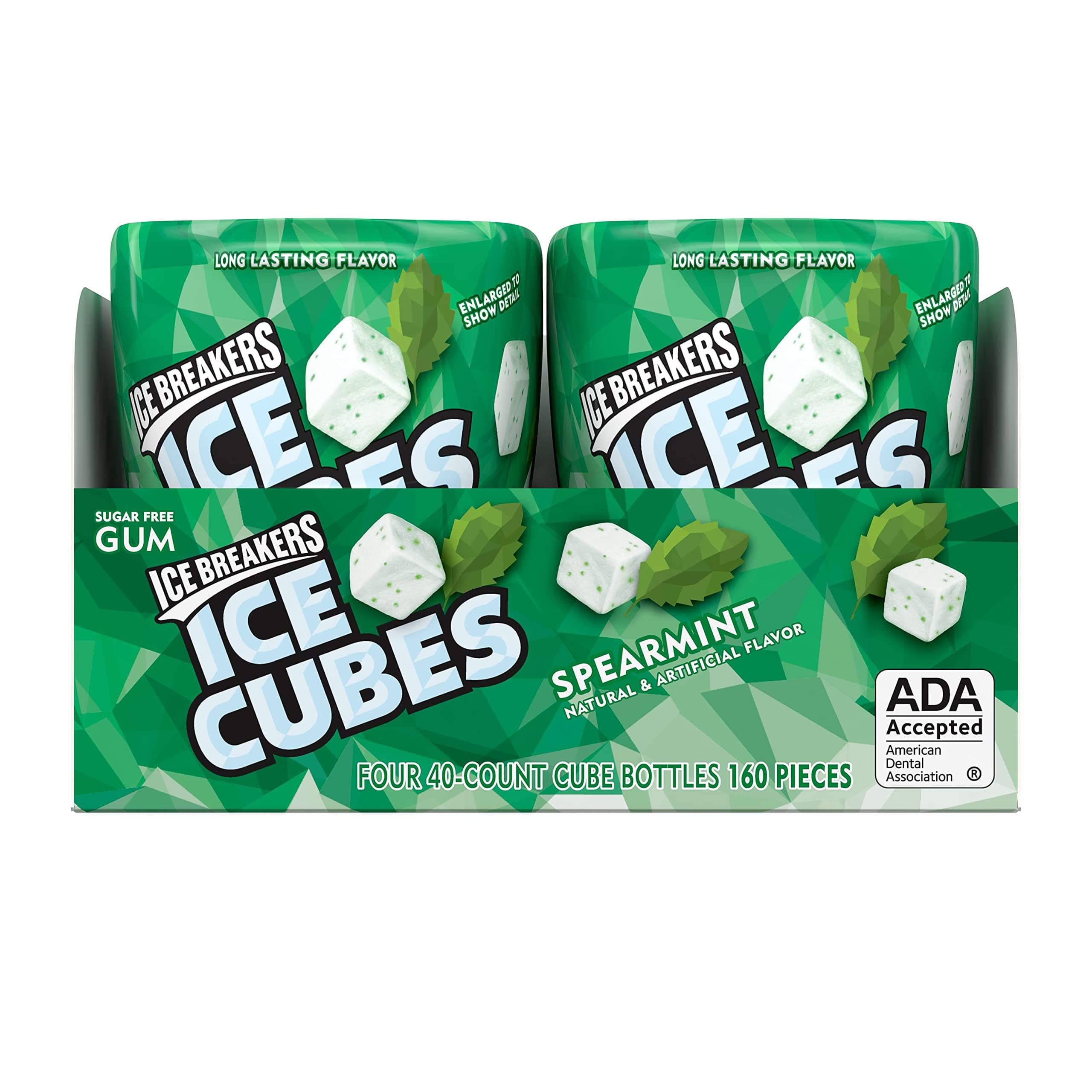 ICE BREAKERS ICE CUBES Spearmint Sugar Free Chewing Gum, Made with Xylitol, 3.24 oz Cube Bottles (4 Count, 40 Pieces)