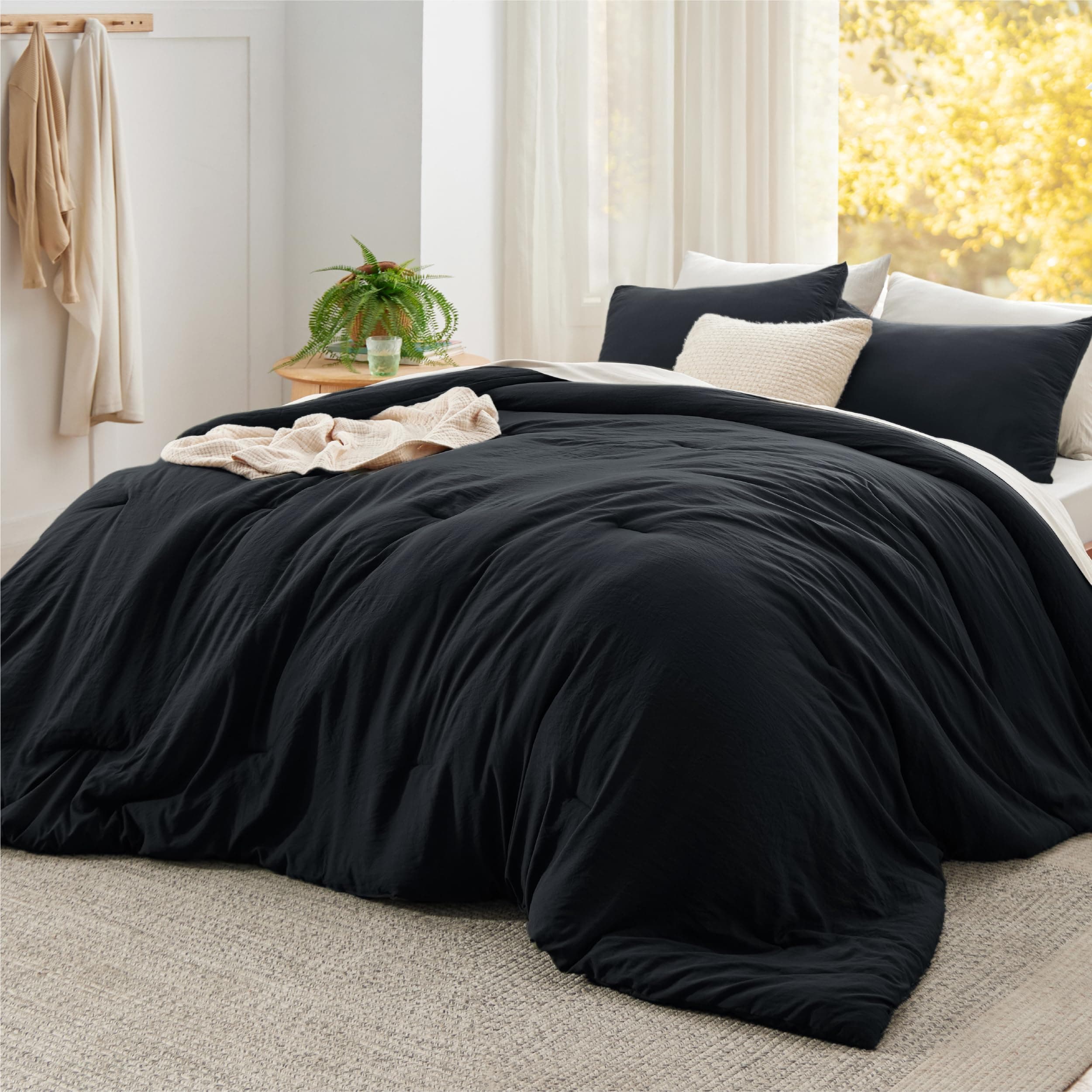 Bedsure Super King Size Comforter Set, Black Soft Prewashed Bedding for All Seasons, 3 Pieces GentleSoft™ Bed Set, 1 Lightweight Comforter (120"x120") and 2 Pillowcases (20"x36")