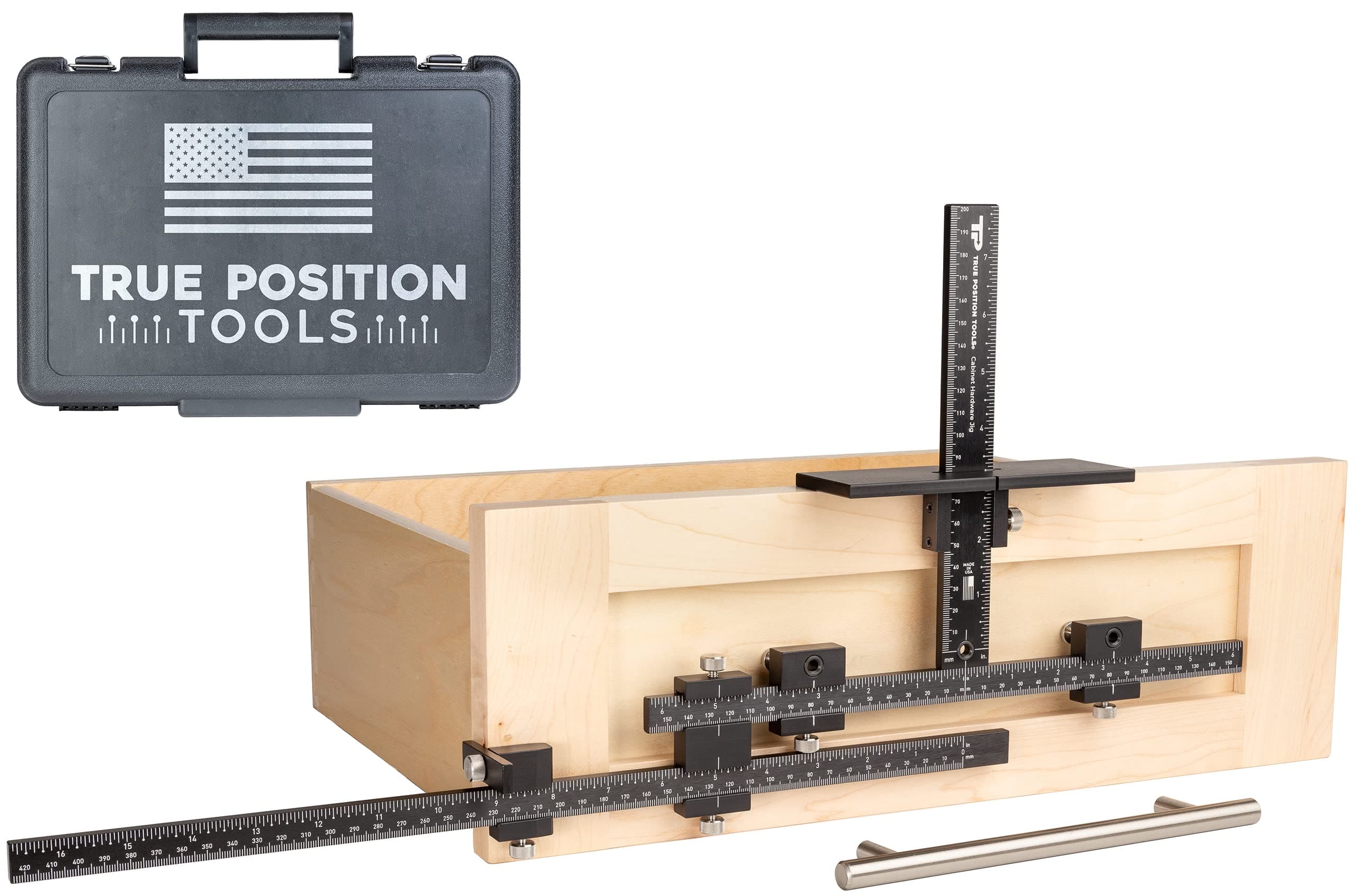 True Position Tools PRO Cabinet Hardware Jig - Install Drawer Front Handles and Knobs Faster - Made In USA - Hand Calibrated