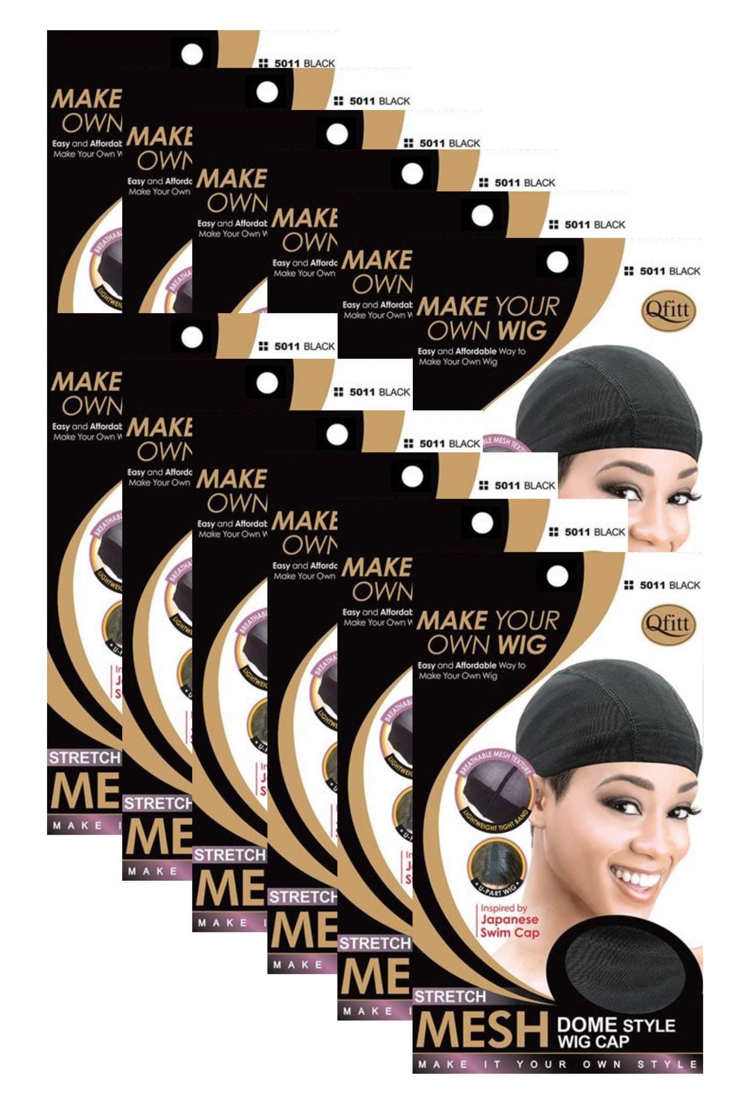 Qfitt (12 Pack) Mesh Dome Style Wig Cap #5011