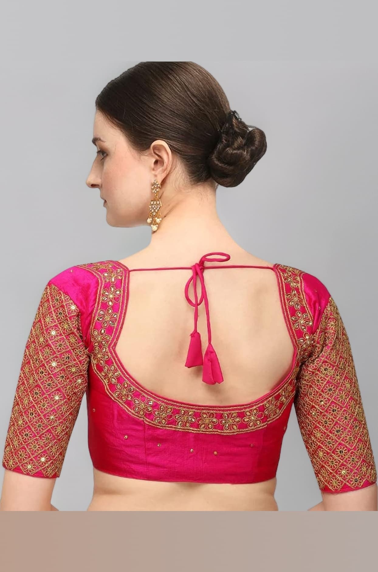 Women's Embroidery Handwork Sequence Work Necklace Design Readymade Blouse