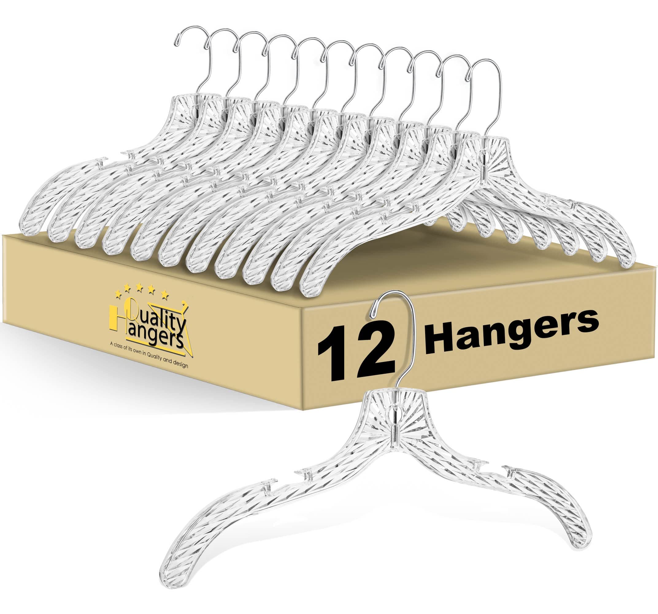 - Quality Clear Plastic Hangers 12 Pack - Durable Crystal Cut Heavy Duty Hangers for Clothes, Shirts, Suits, Coats, Dresses
