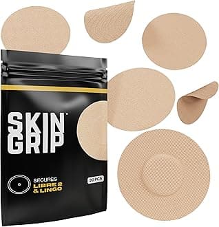 Skin Grip CGM Patches for Freestyle Libre (20-Pack), Waterproof & Sweatproof for 10-14 Days, Pre-Cut Adhesive Tape, Continuous Glucose Monitor Protection (Tan)