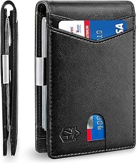 Zitahli Slim Wallets for Men - Minimalist Money Clip Mens Wallet - RFID Blocking Front Pocket Bifold Wallet - Credit Card Holder with ID Window Gift Box
