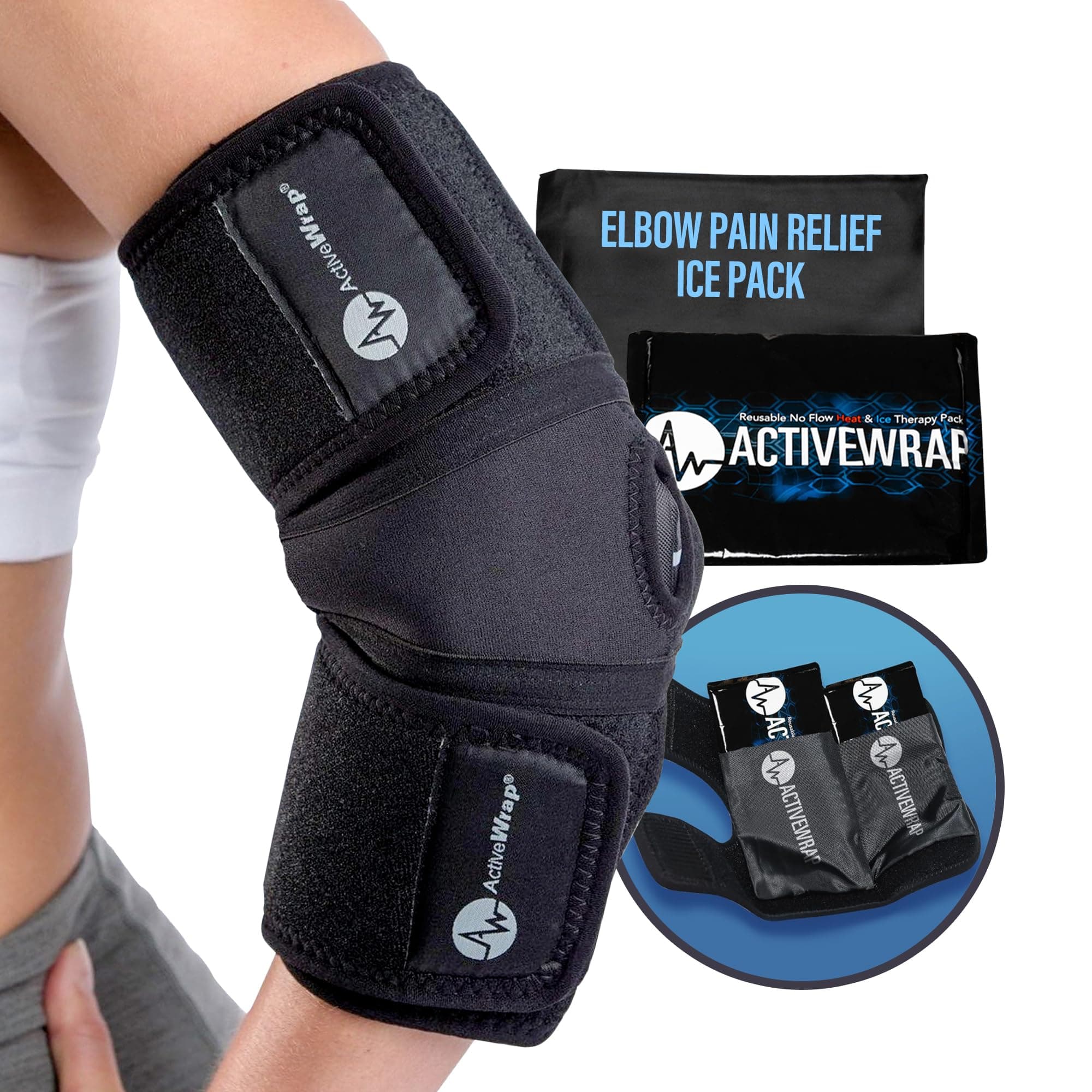 ActiveWrap Elbow Ice Pack Wrap - PT Designed for Tennis & Golfer’s Elbow Comfort, Reusable Cold Compression Wrap with 2 Flexible Gel Ice Packs, for Left & Right Arm Support